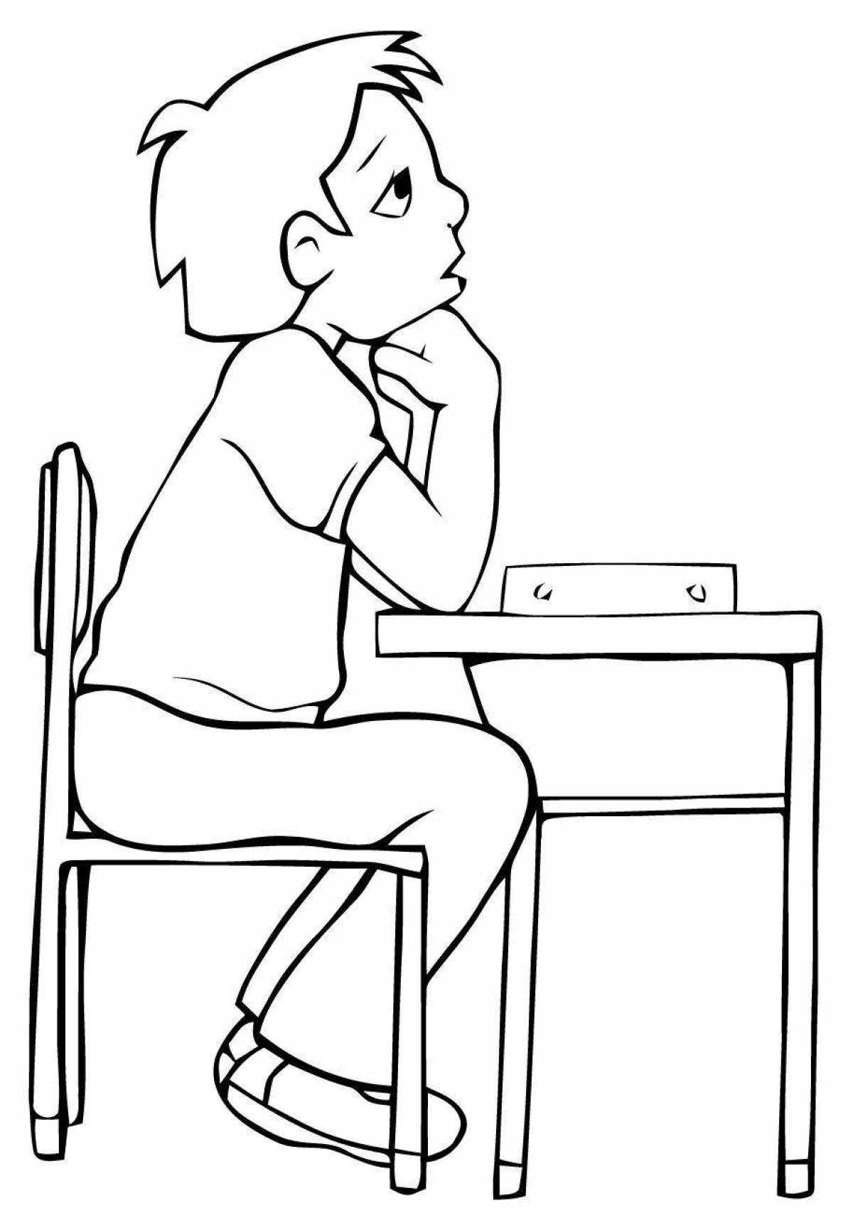 мальчик сидит за партой рисунок