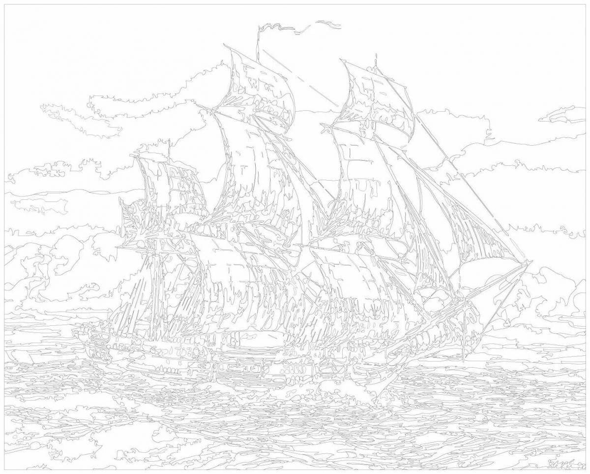 Colorful ship by numbers coloring book