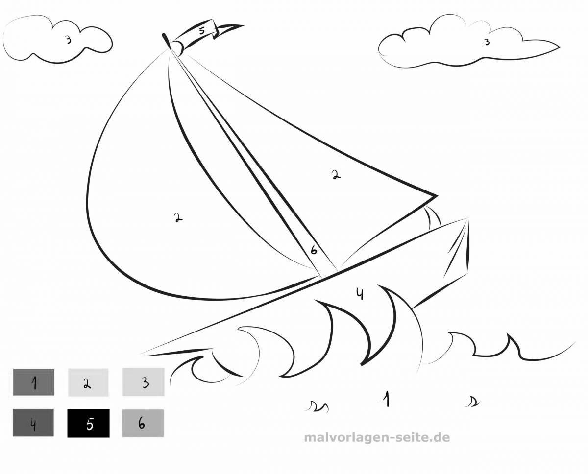Playful ship coloring by numbers