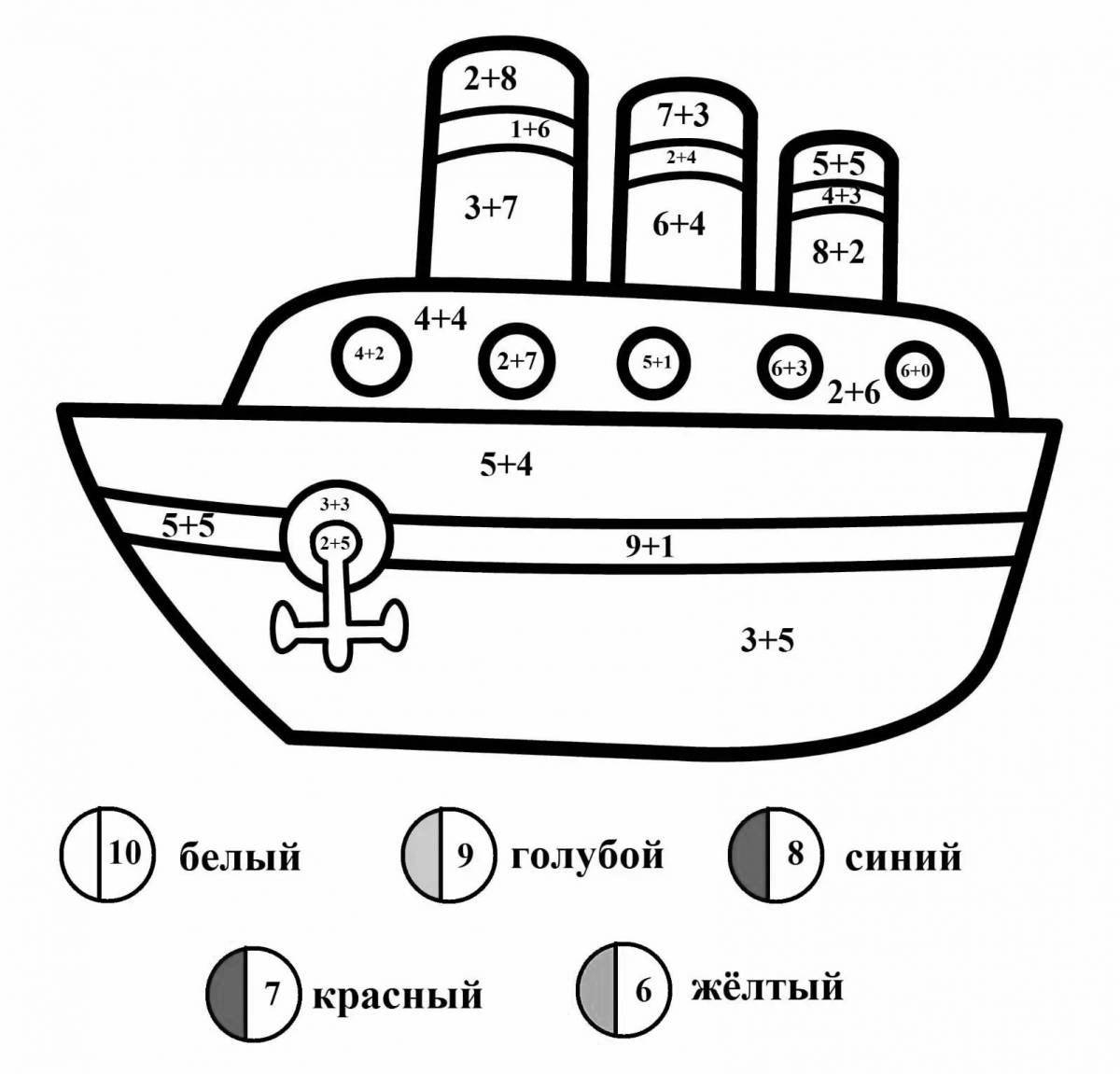 Coloring beautiful ship by numbers