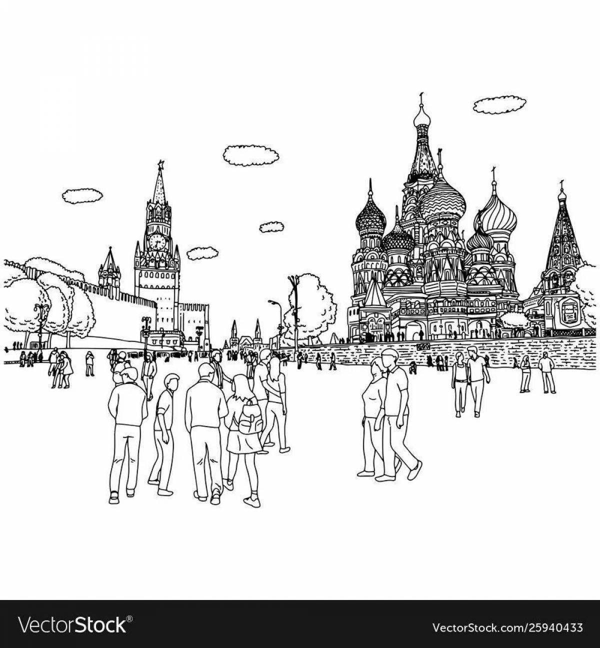 Coloring page red square in moscow with bright colors
