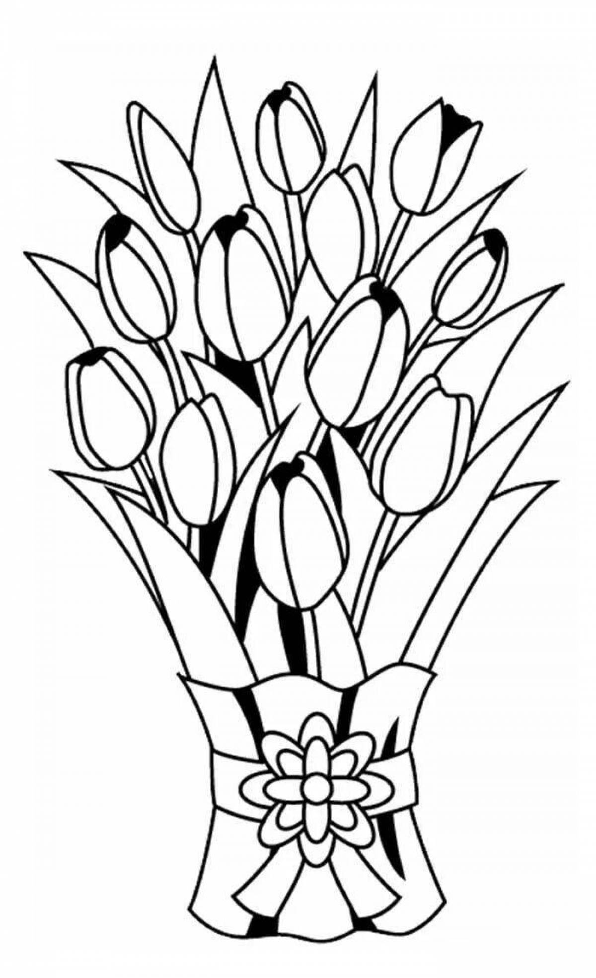 Coloring book luminous tulips for March 8