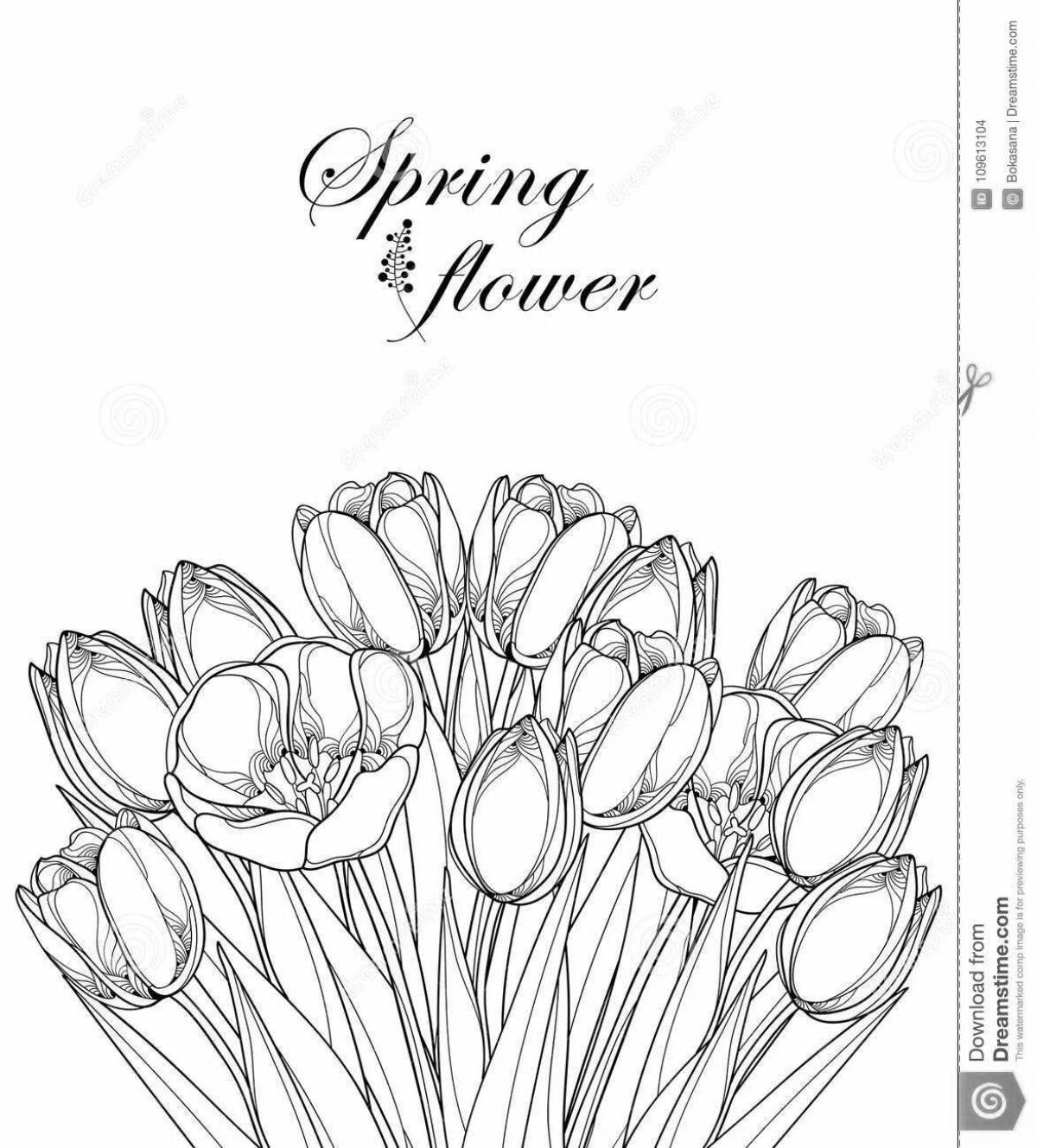 Coloring book magnificent tulips for March 8