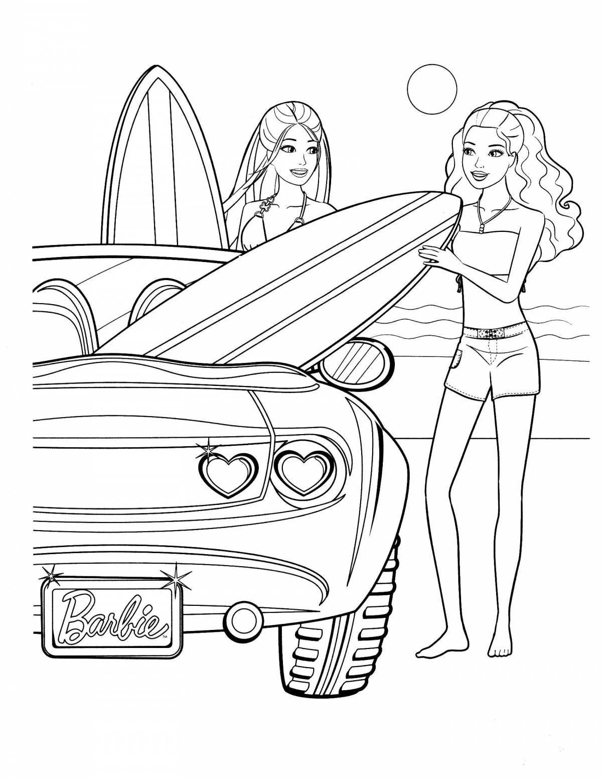 Coloring page charming barbie on the beach