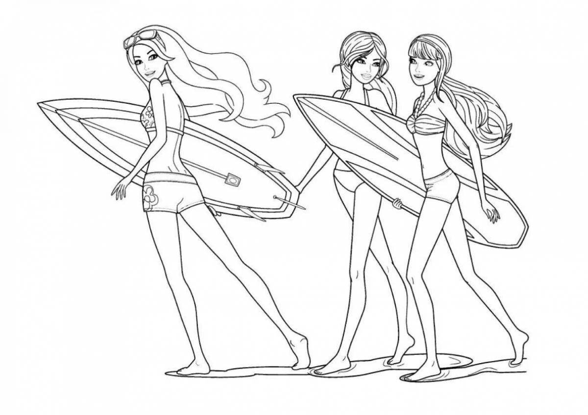 Coloring page gorgeous barbie on the beach