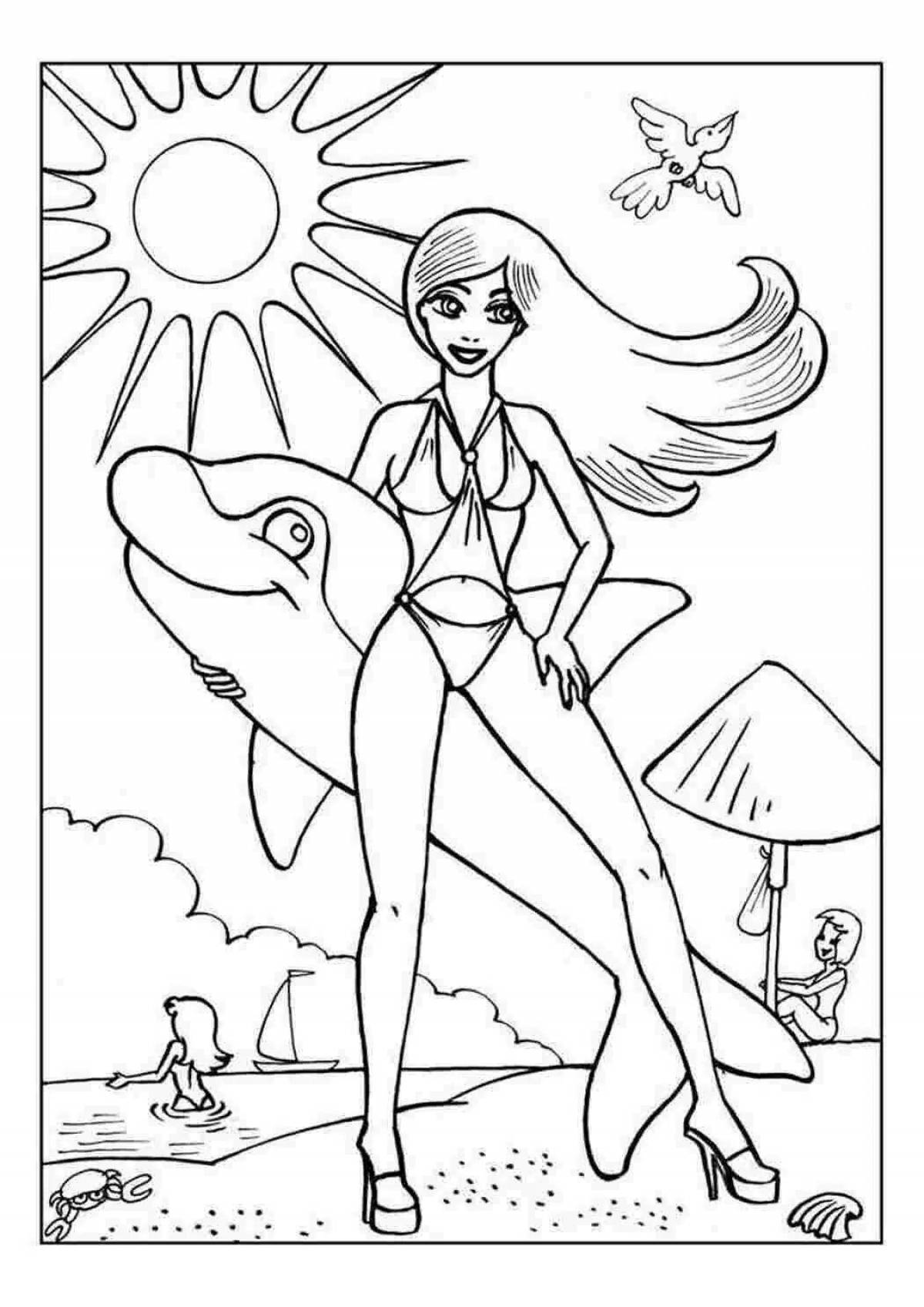 Exquisite barbie on beach coloring page