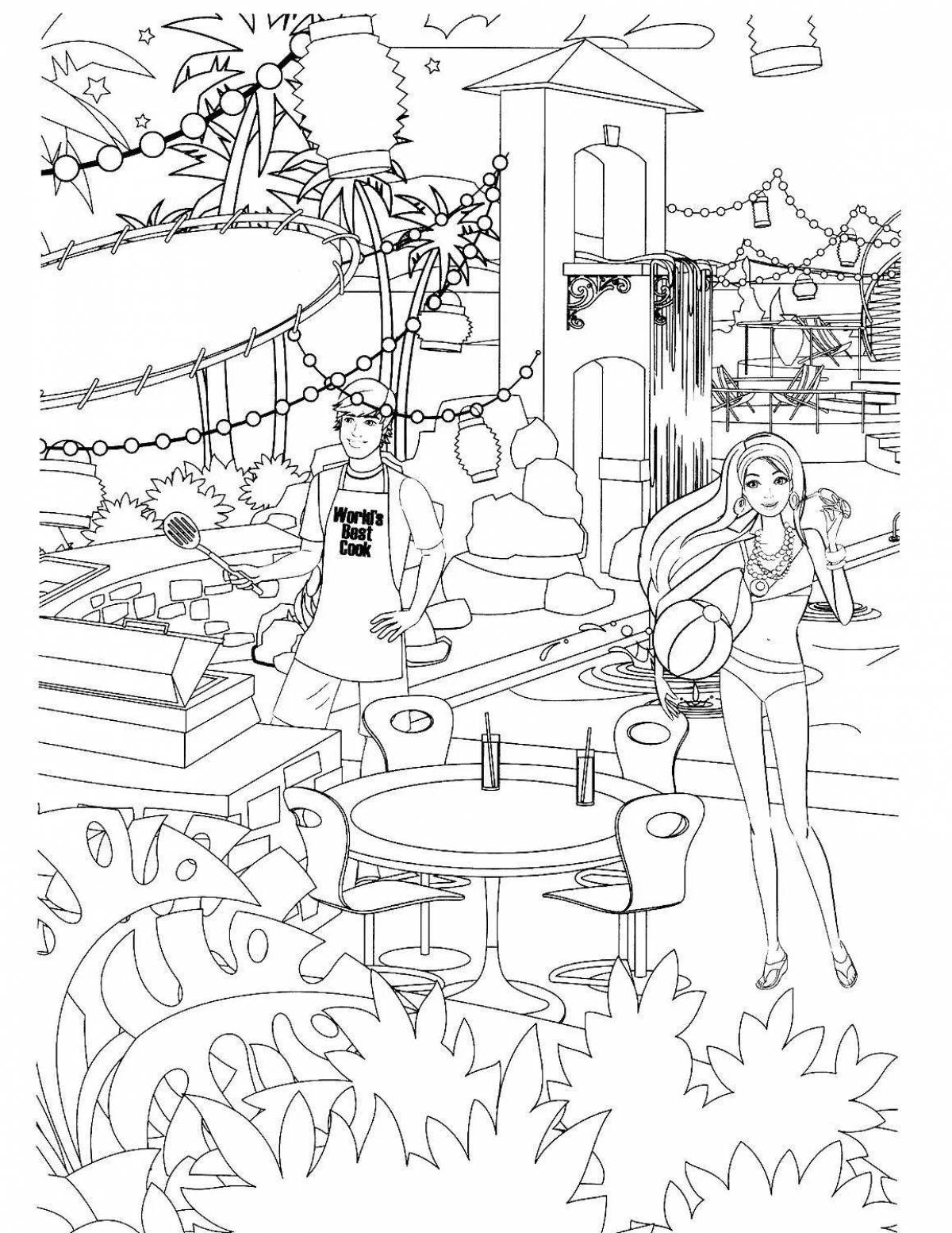 Sparkly barbie on beach coloring page