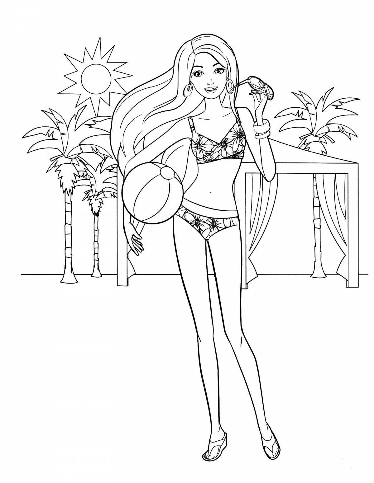 Coloring page elegant barbie on the beach