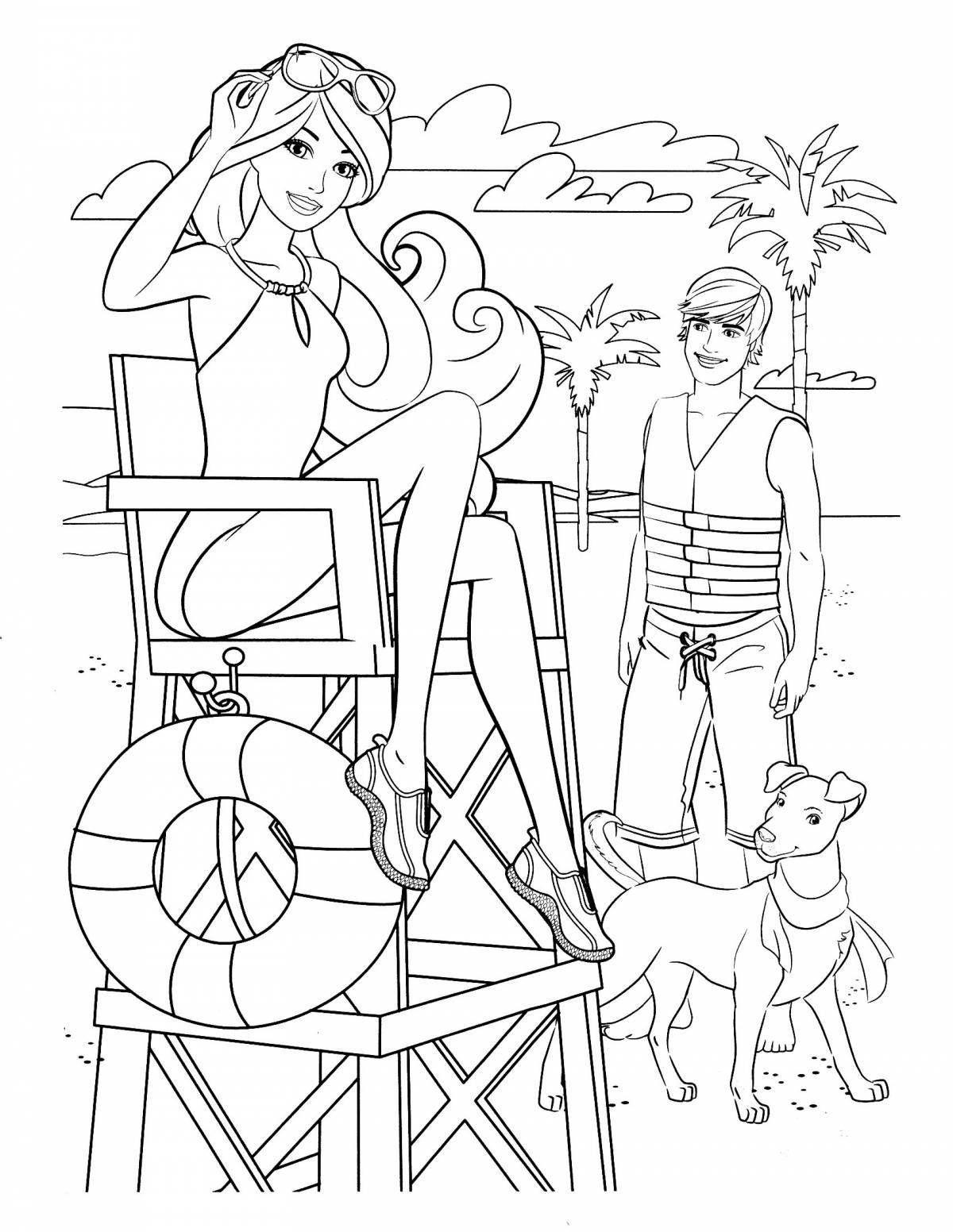 Coloring dreamy barbie on the beach