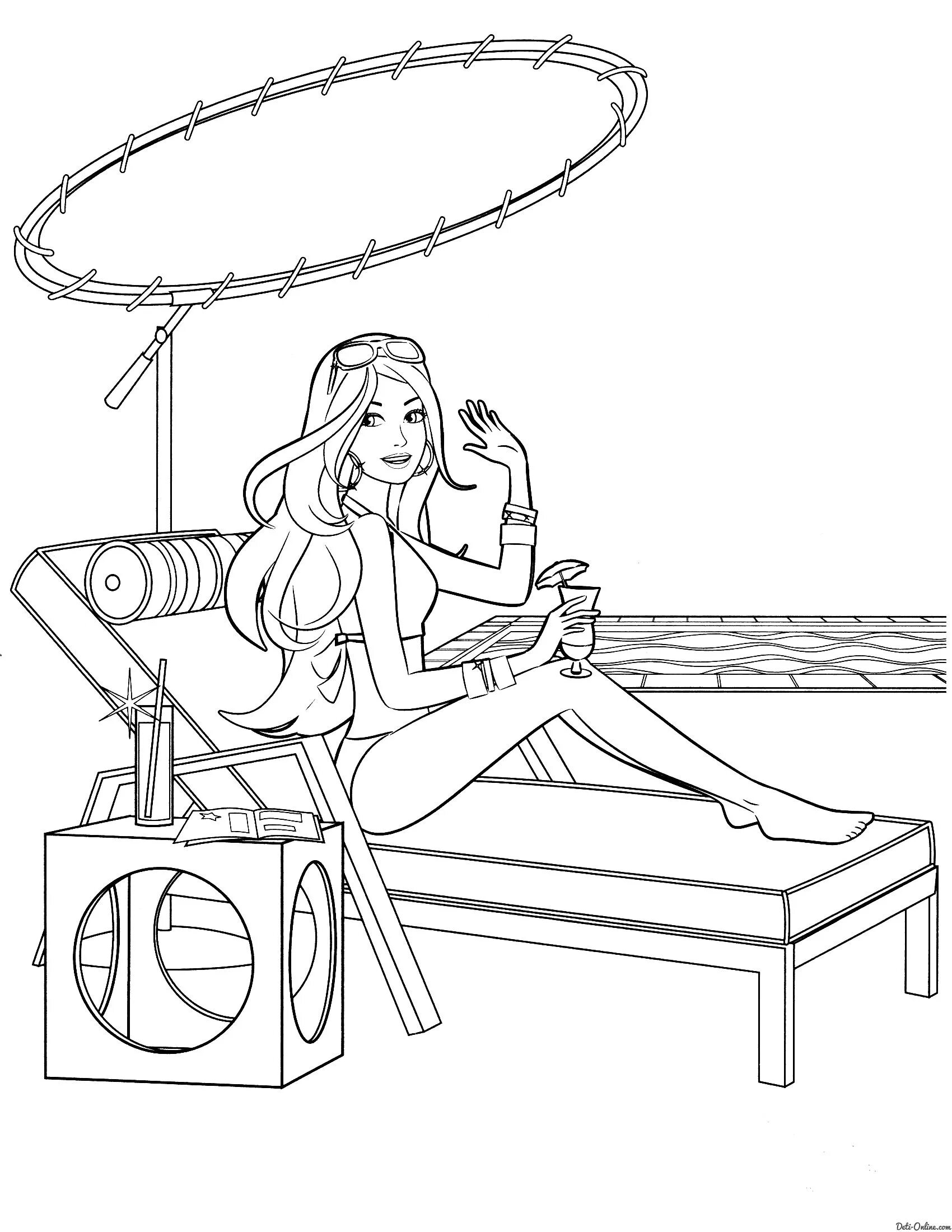 Barbie life coloring page on the beach
