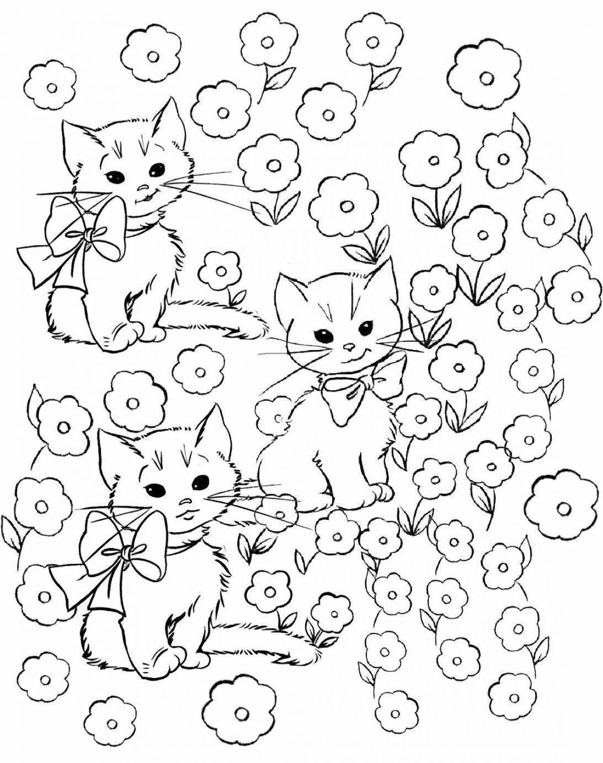 Раскраска веселые маленькие кошки