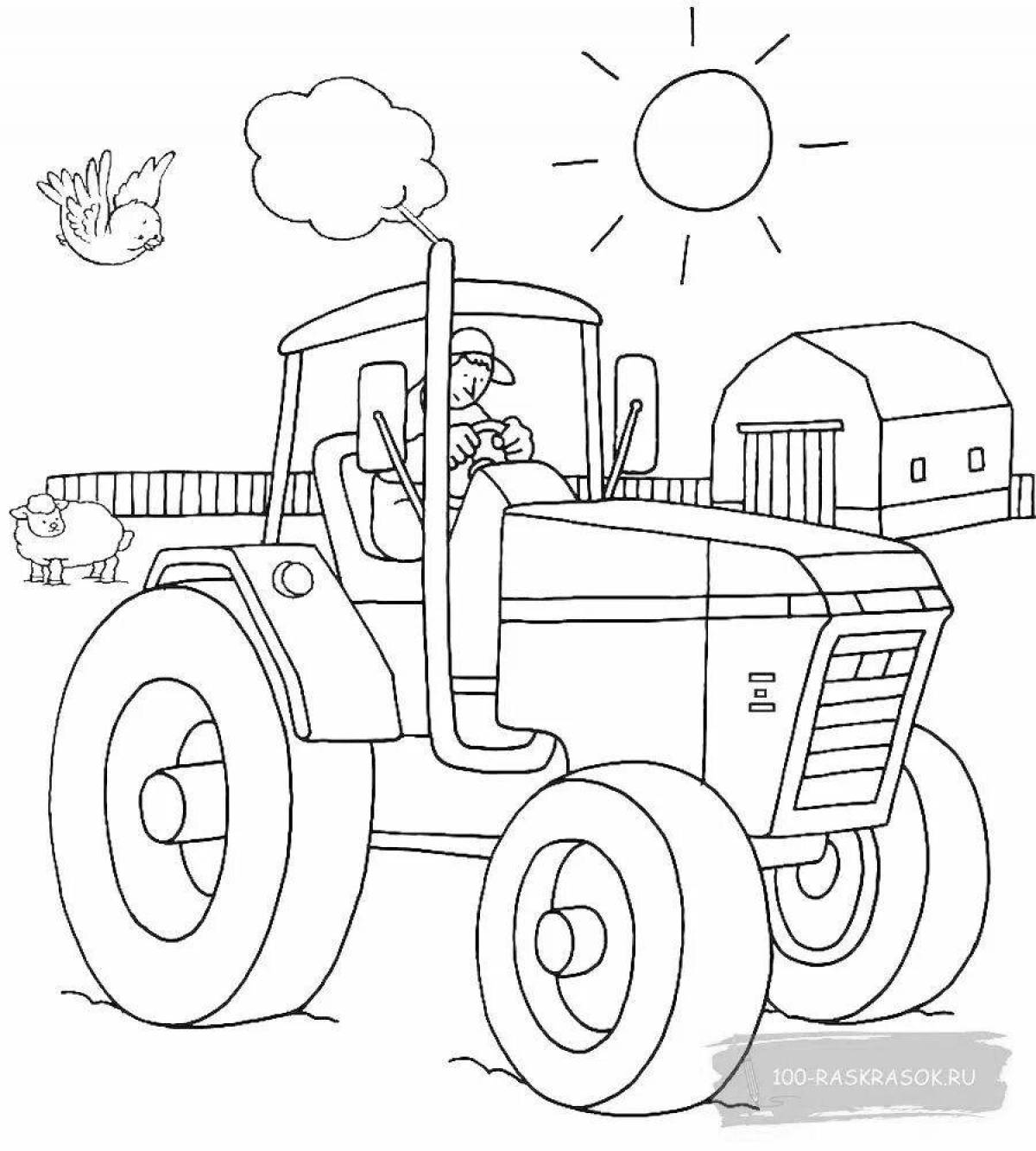 Bright blue tractor with sprinkler