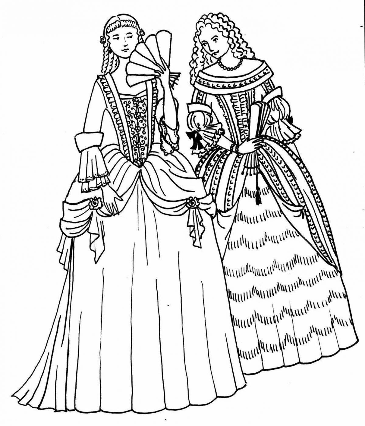 Coloring page bright costume of the 18th century