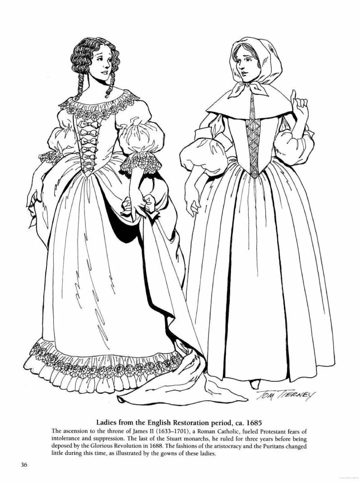 Coloring page festive costume of the 18th century