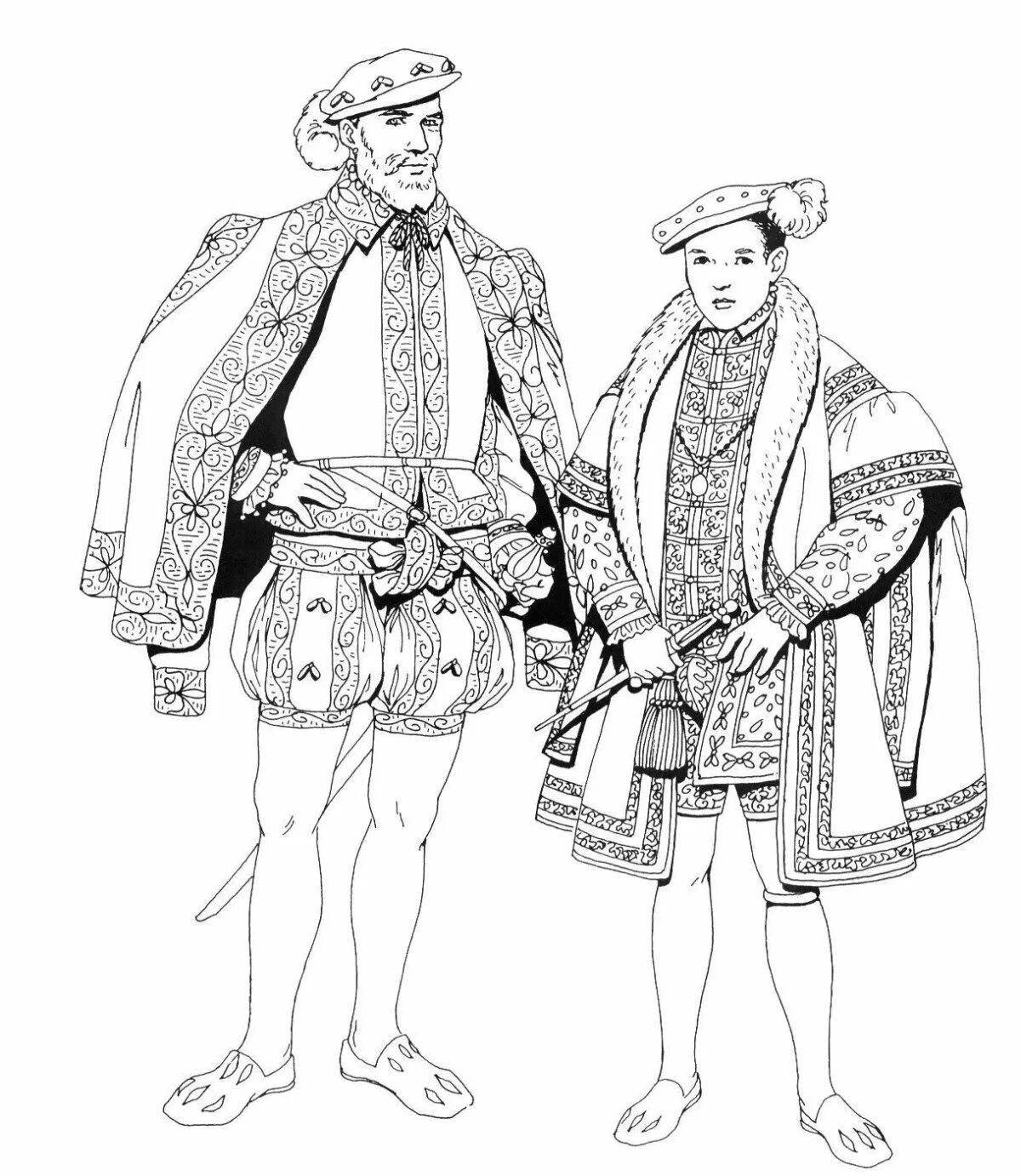 Coloring page fine costumes of the 18th century