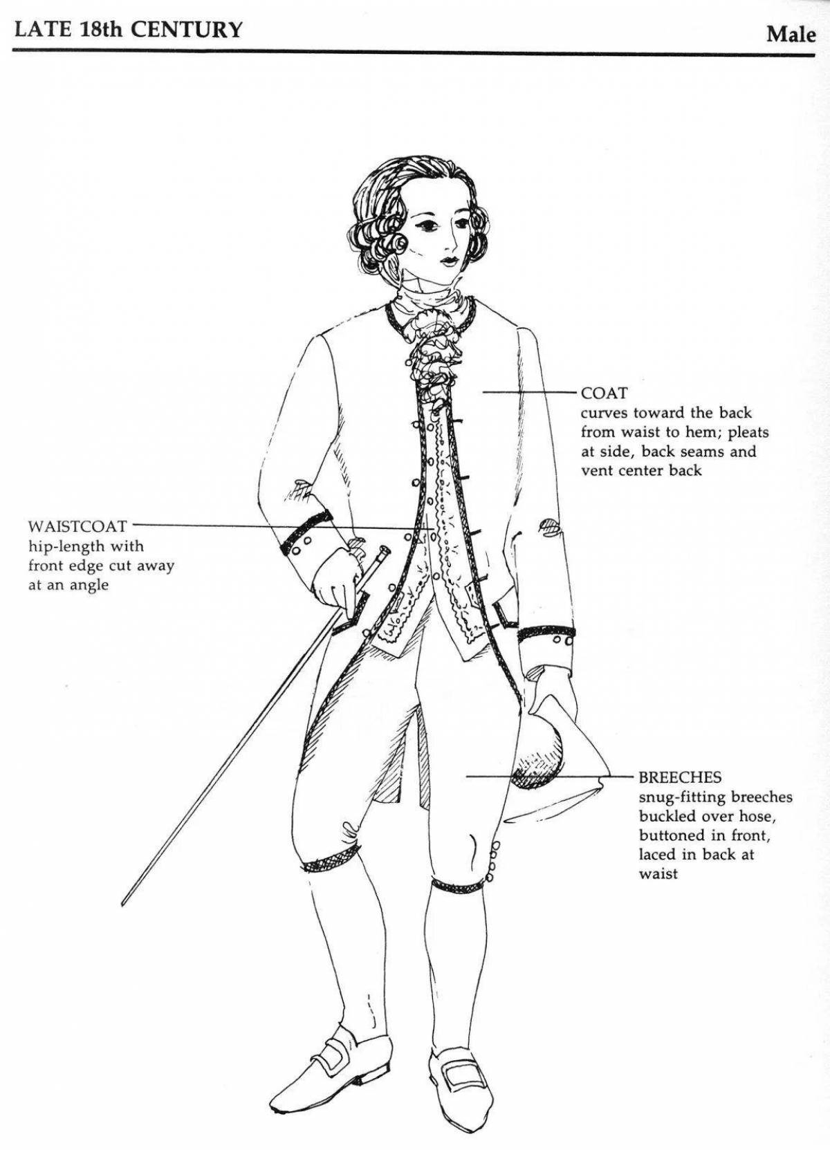Colouring page delightful 18th century costume