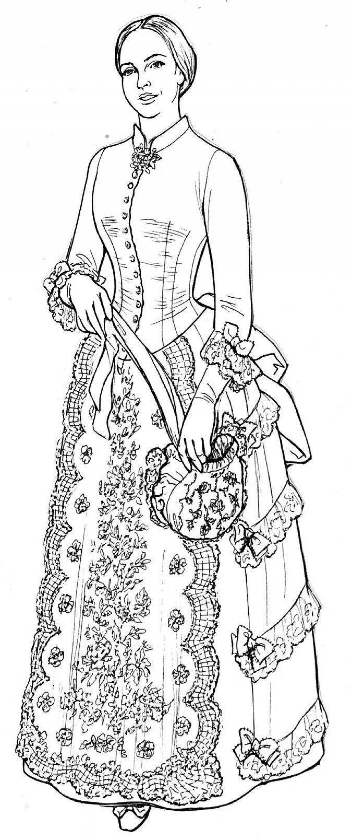 Charming coloring of 18th century costumes