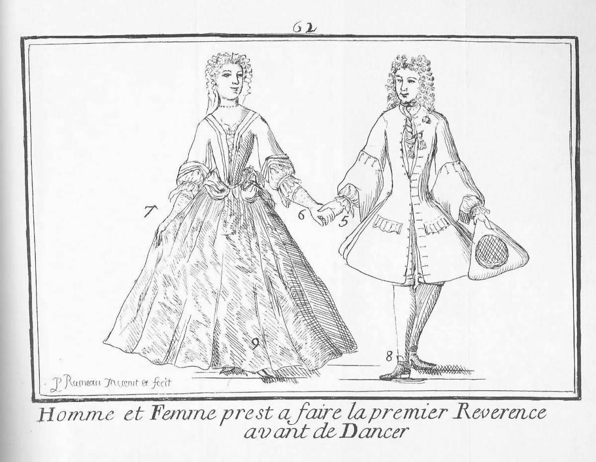 Раскраска очаровательный костюм 18 века