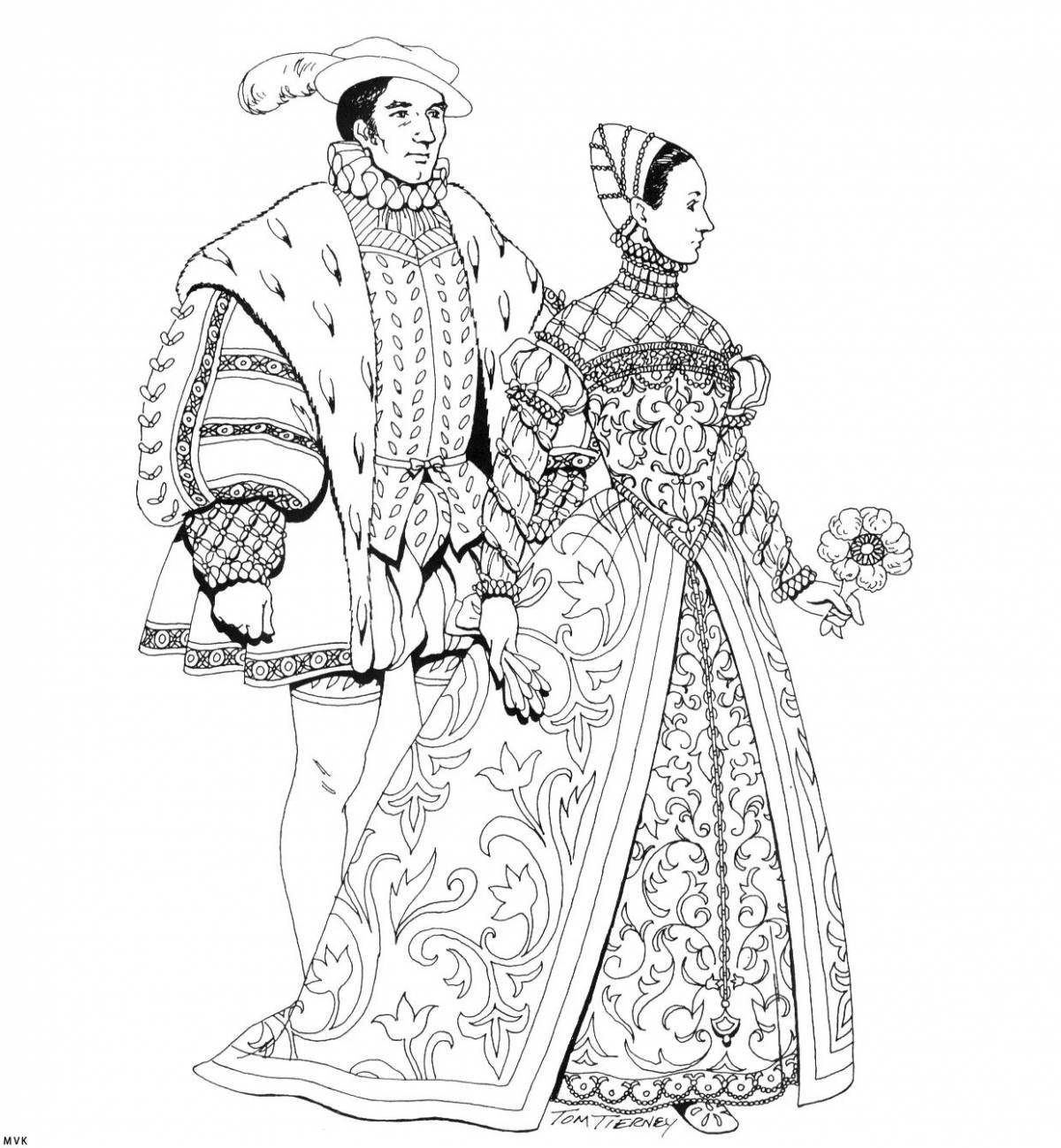 Coloring page fashionable costume of the 18th century