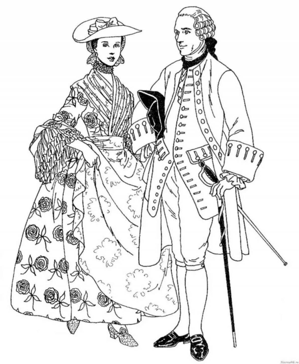 Coloring page luxury costume of the 18th century
