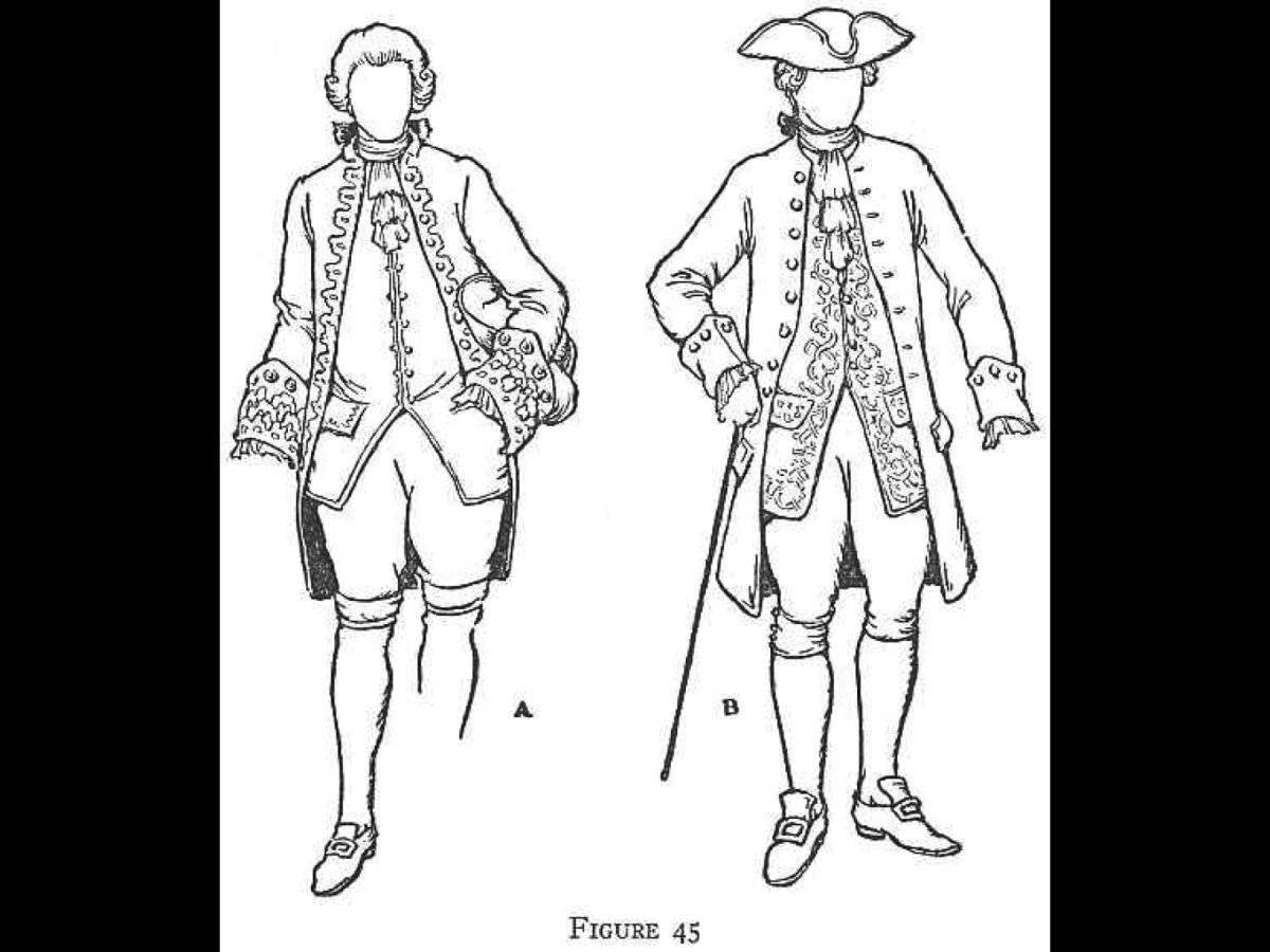 Раскраска величественный костюм 18 века
