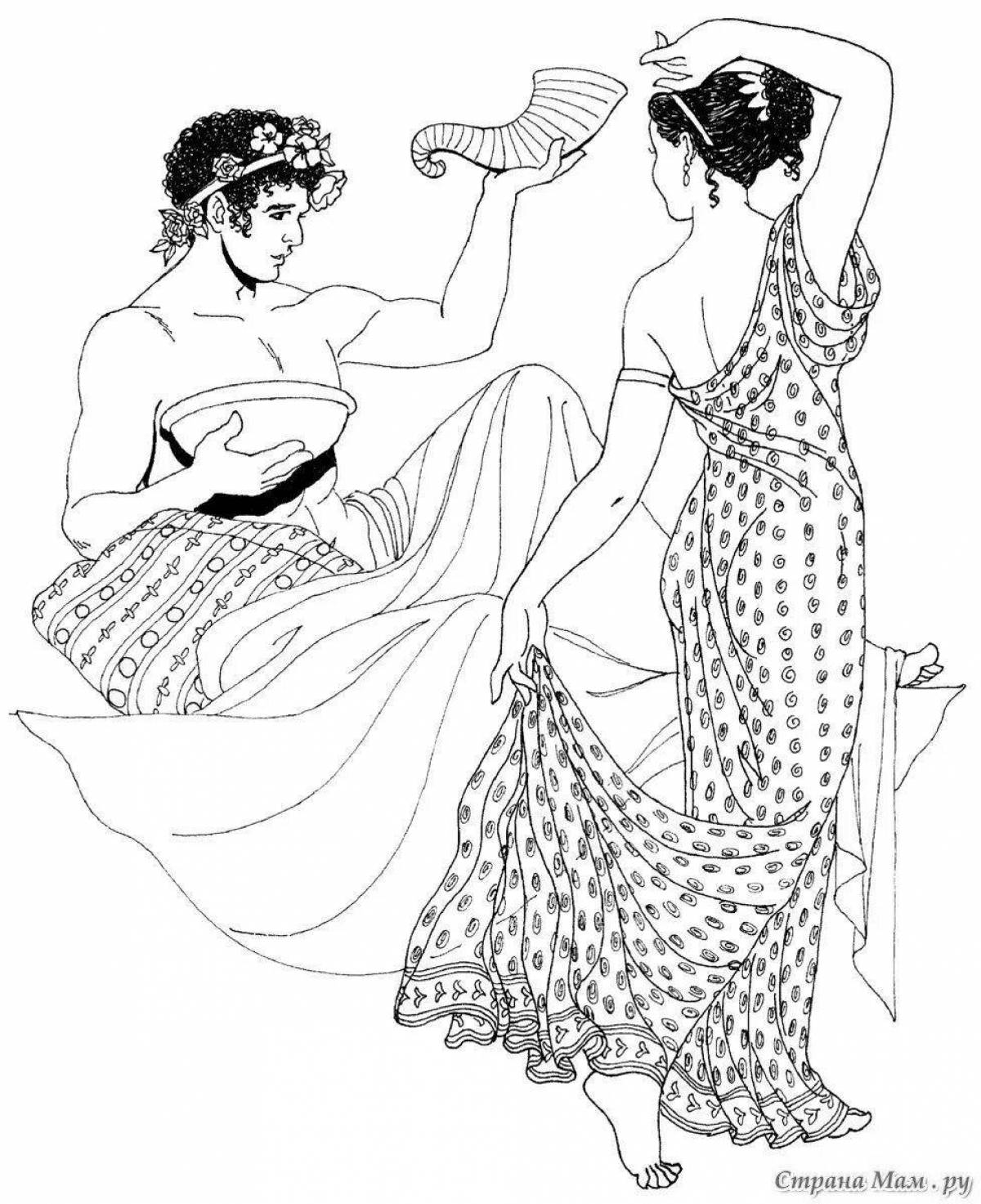Delicate coloring of ancient Greek clothes