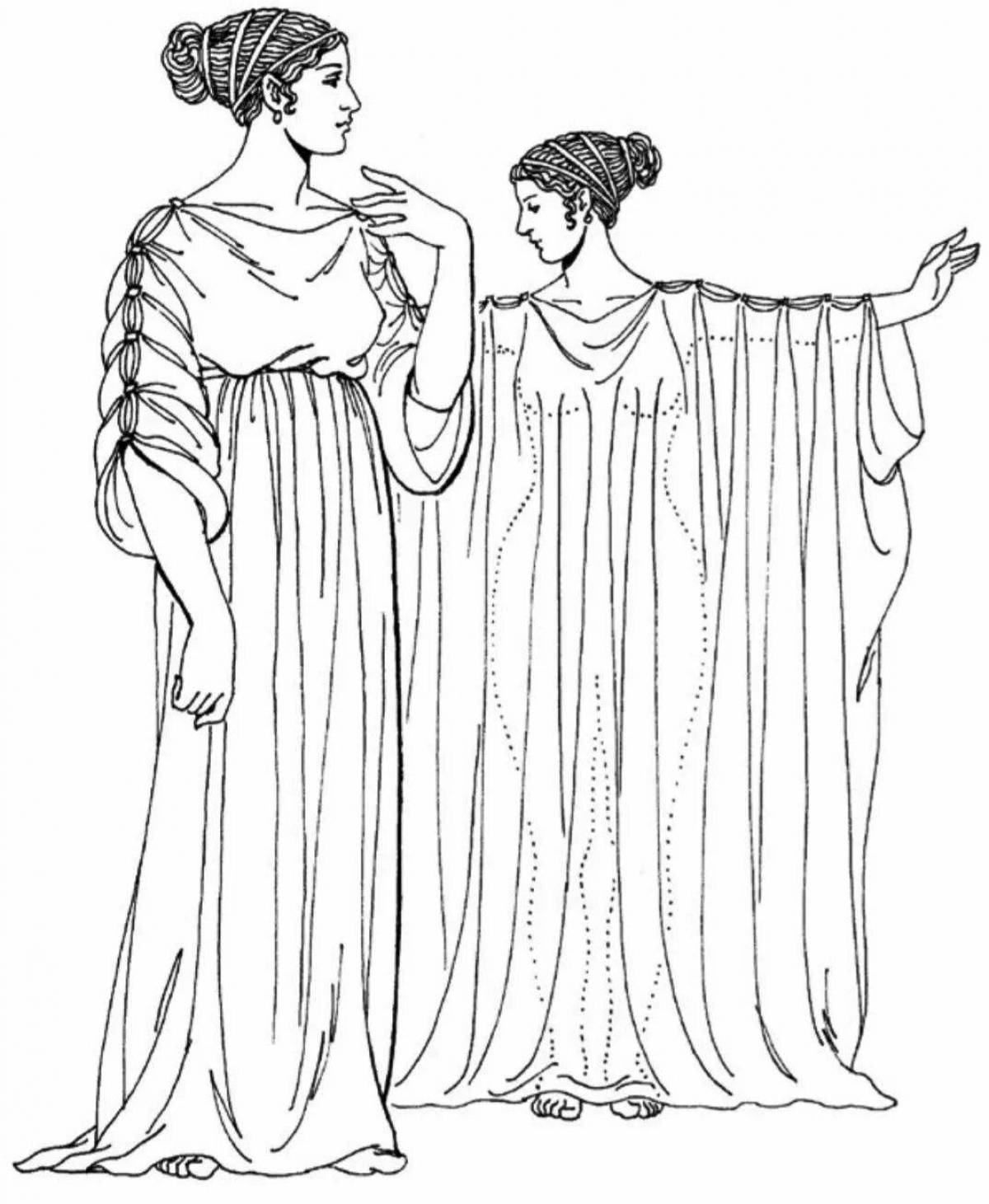 Красивая раскраска древнегреческой одежды