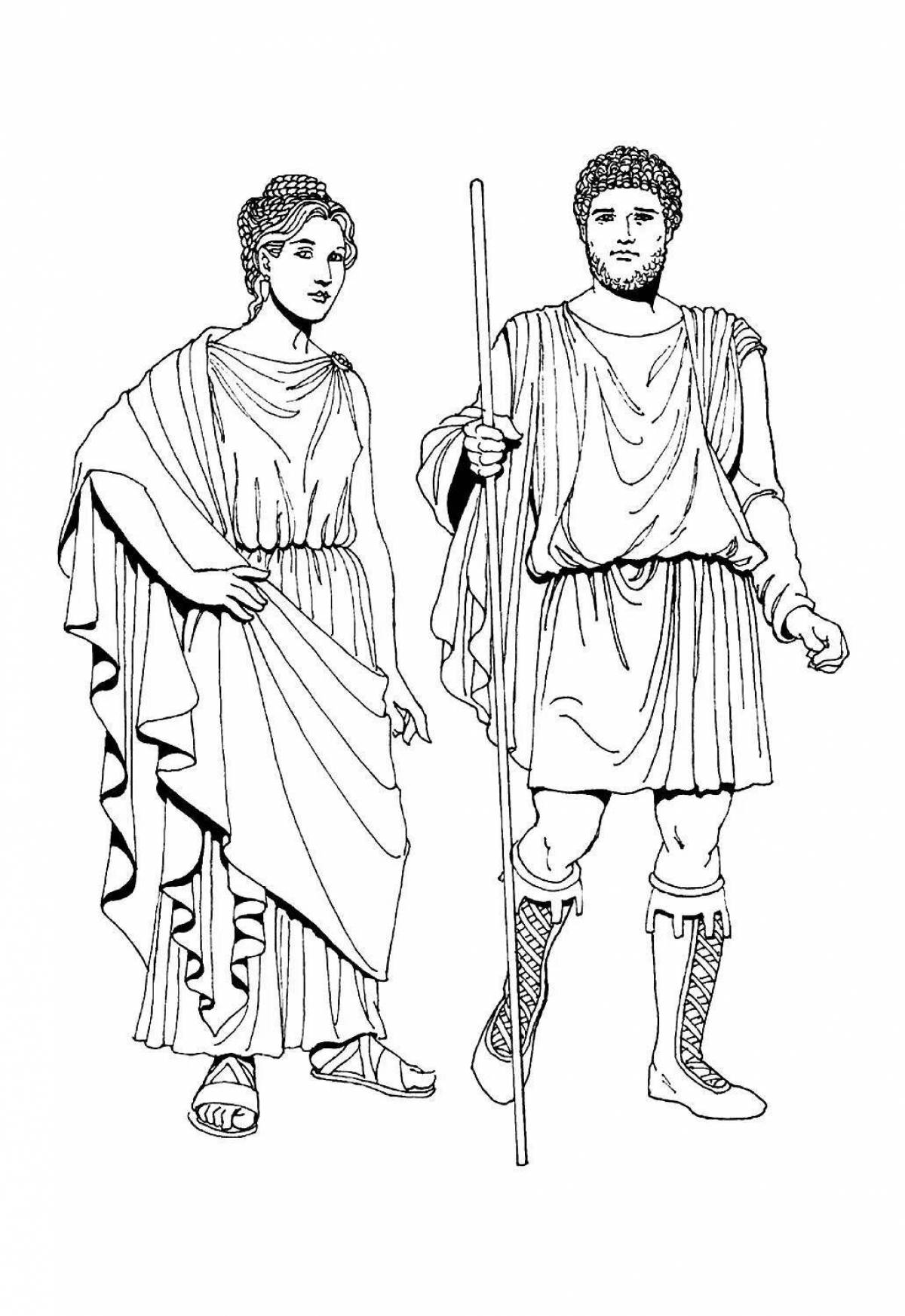 Lavish coloring of ancient Greek clothing