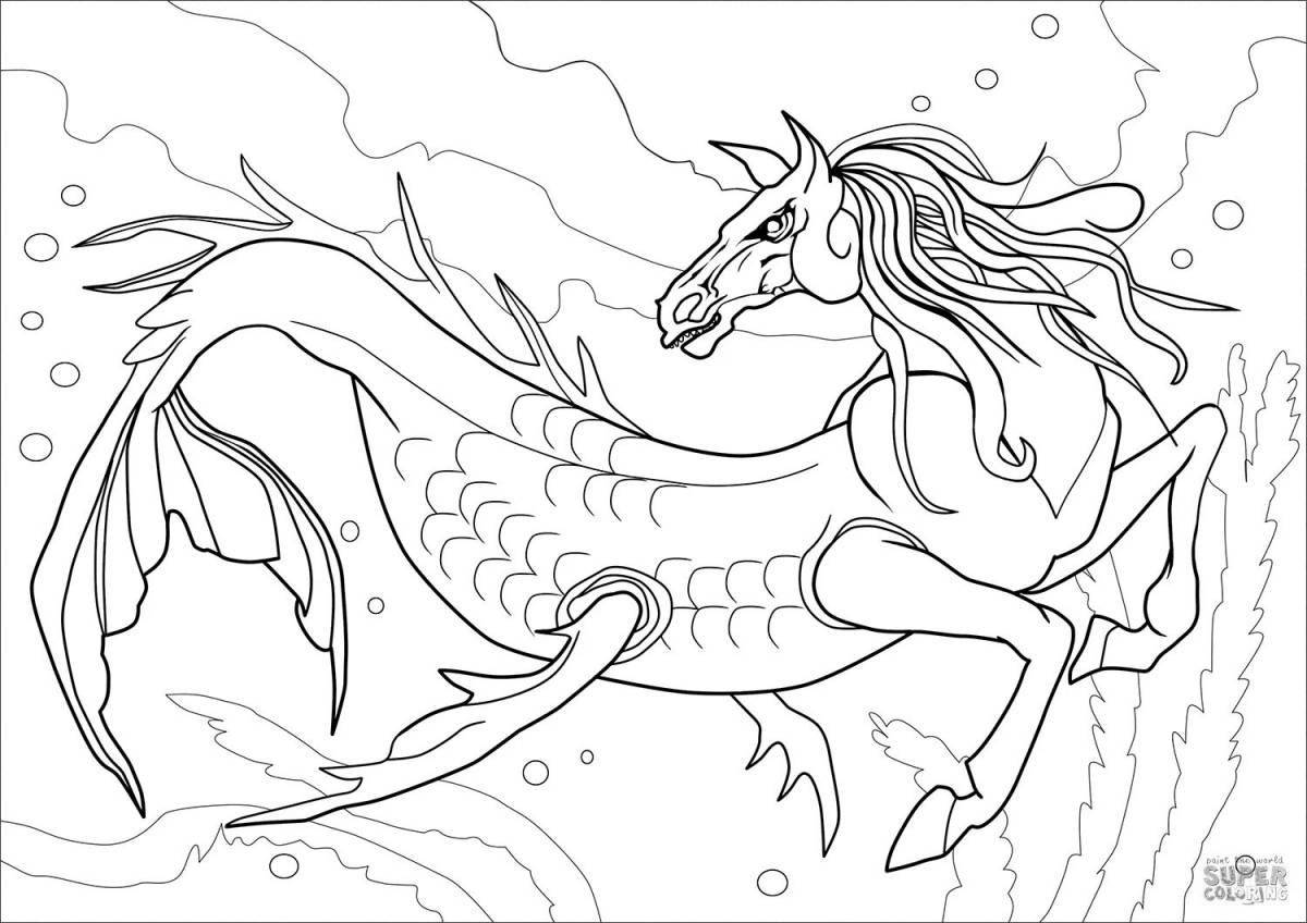 Изысканная раскраска длинная лошадь-монстр