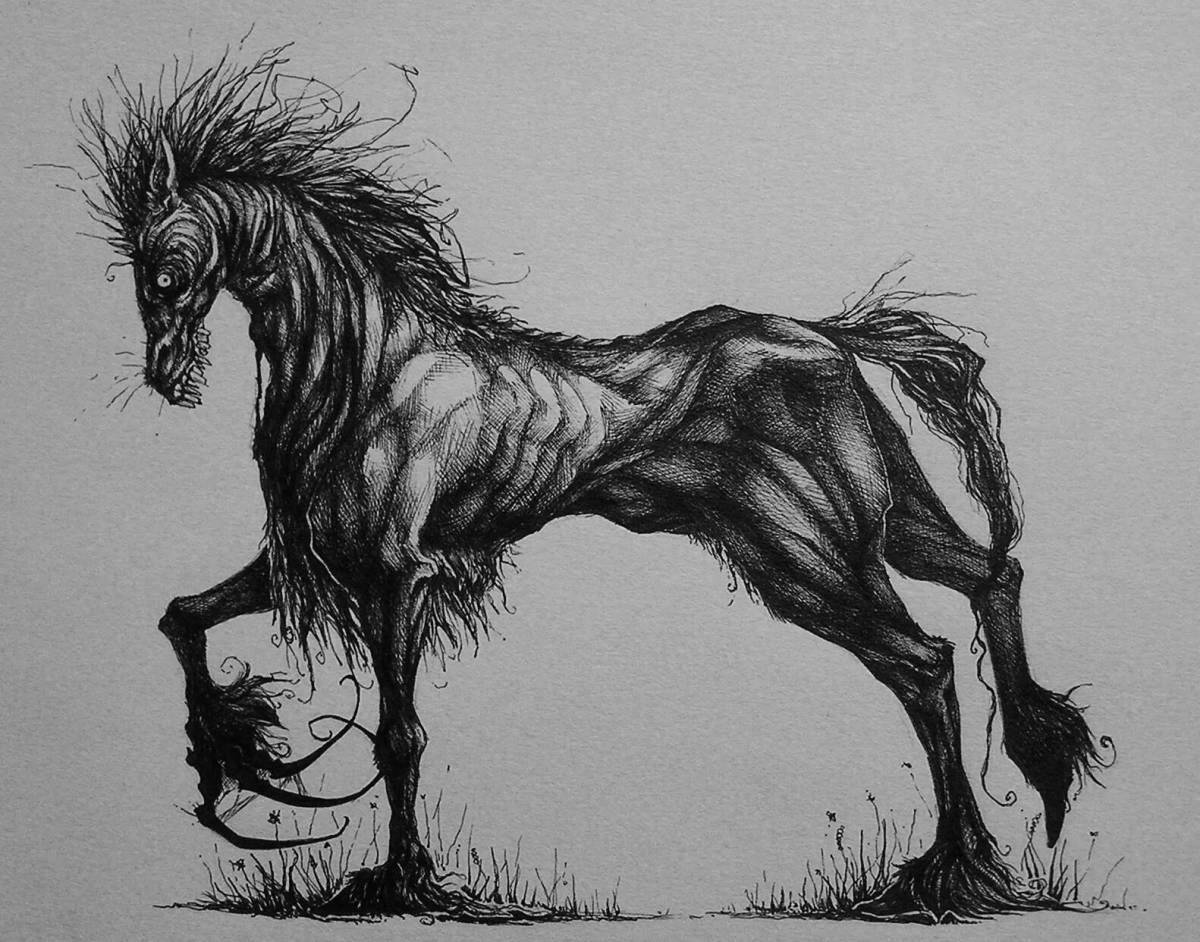 Ослепительная раскраска длинная лошадь-монстр
