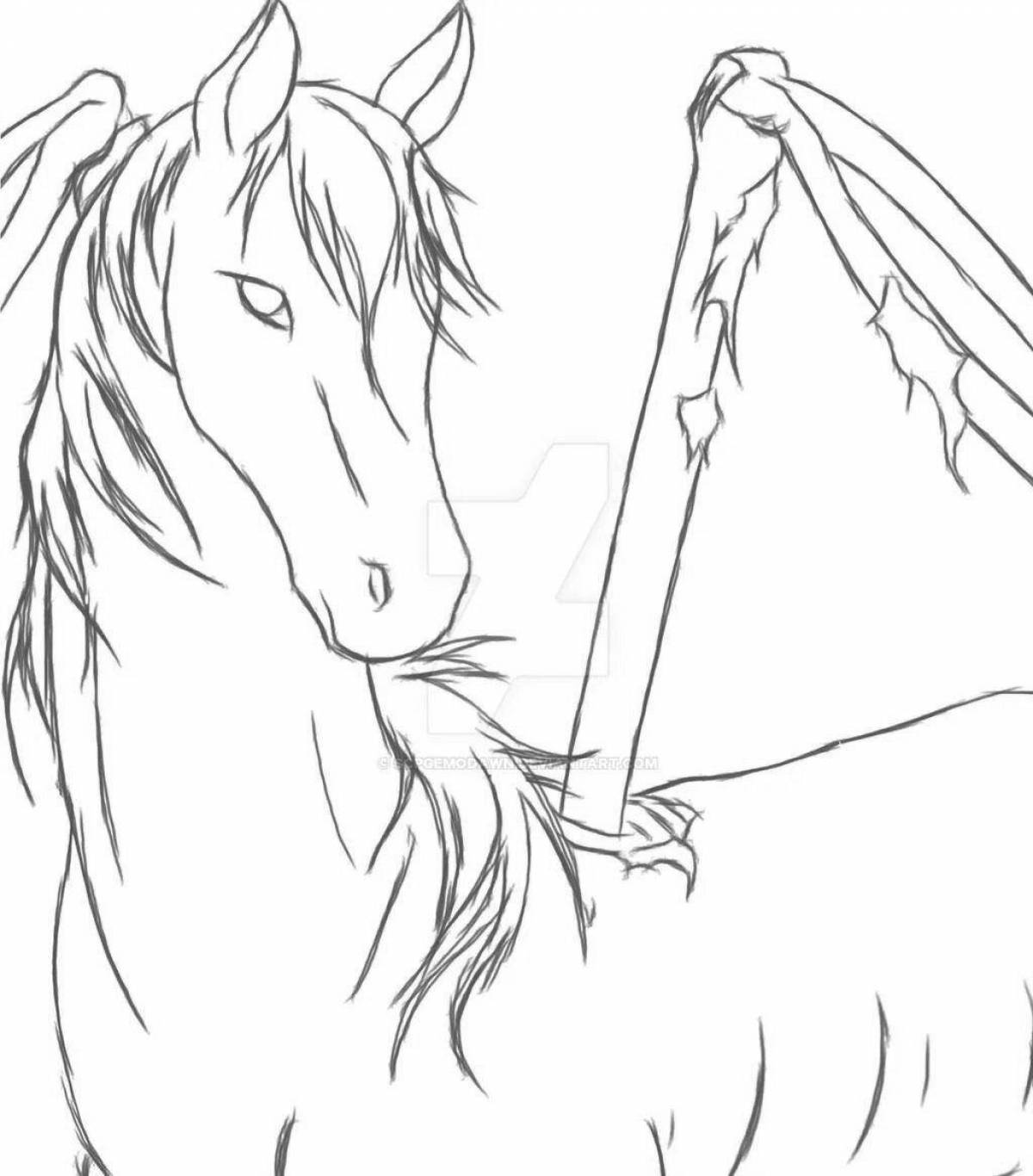 Очаровательная раскраска длинная лошадь-монстр
