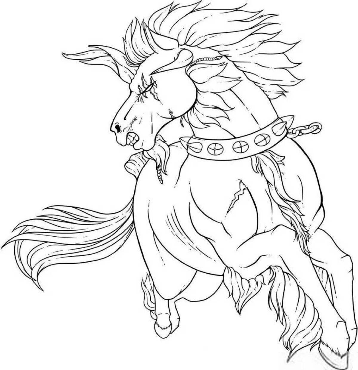 Impressive long horse monster coloring page