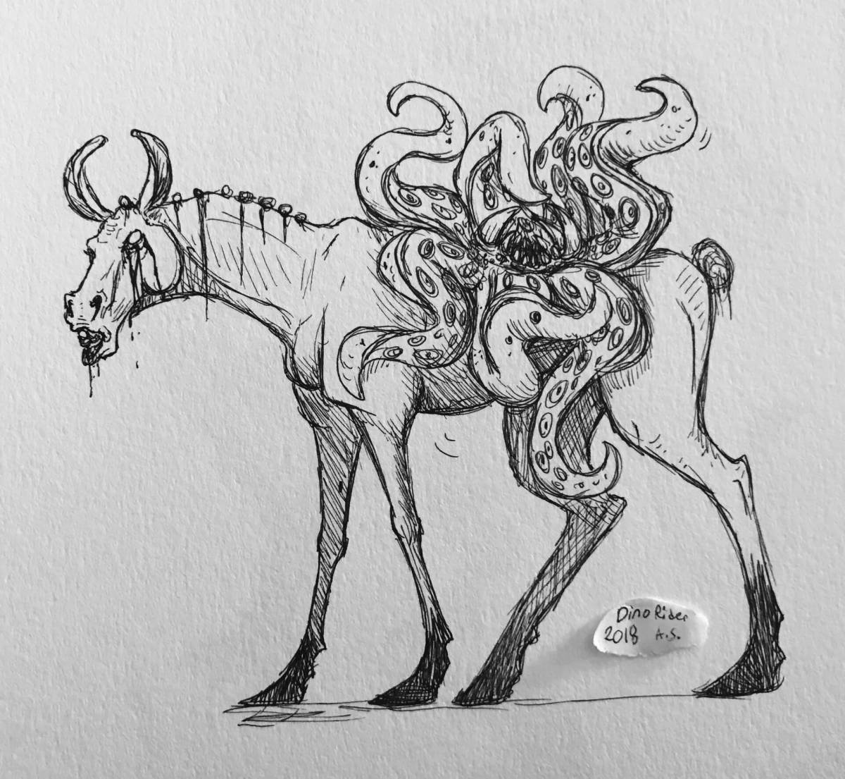 Грандиозная раскраска длинная лошадь-монстр