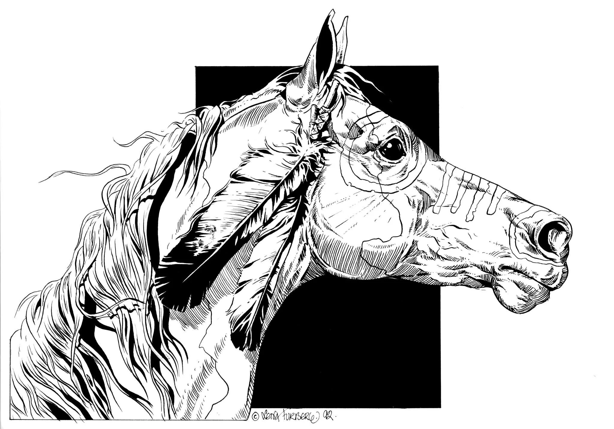 Красивая раскраска длинная лошадь-монстр