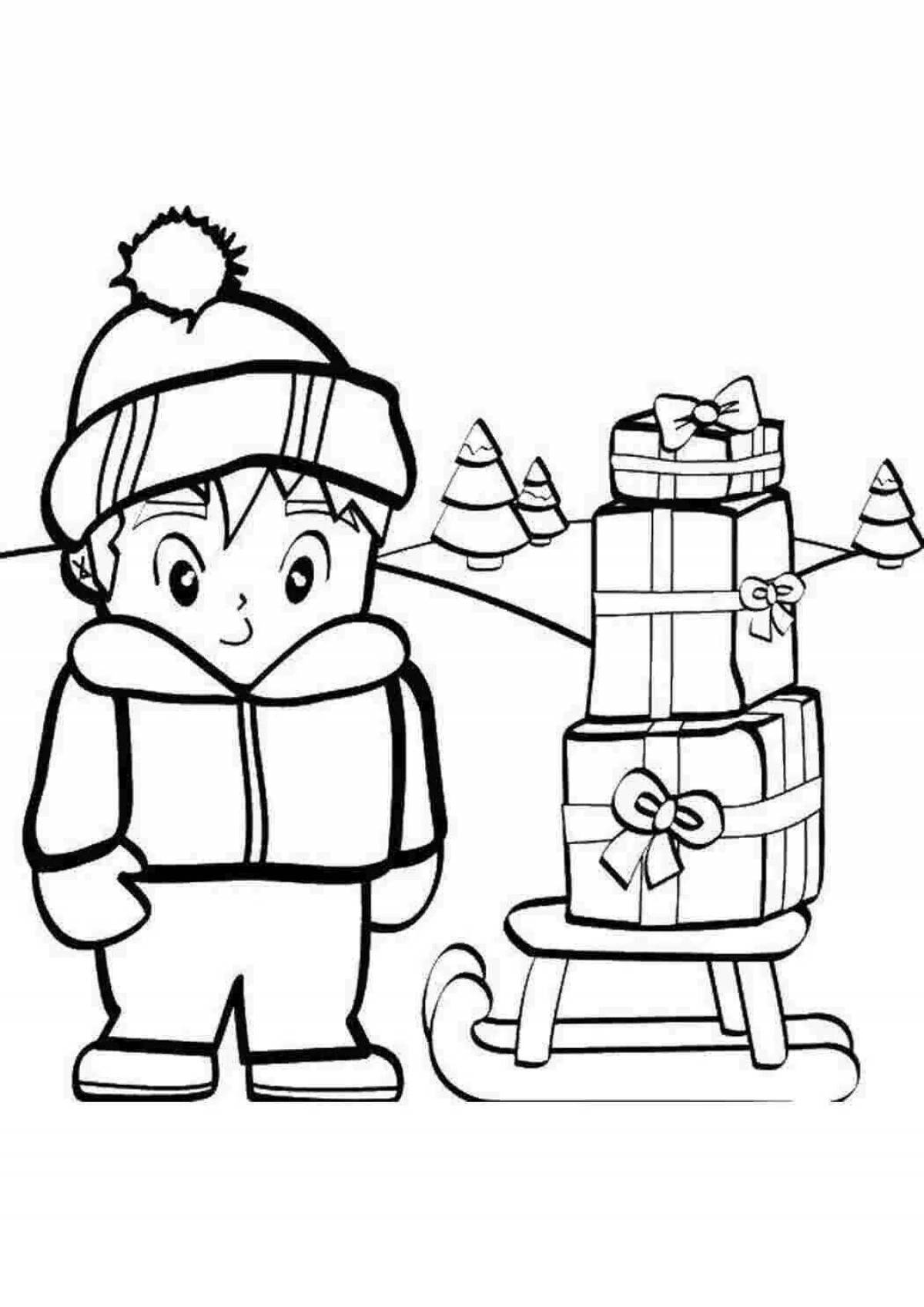 Large winter coloring book for boys