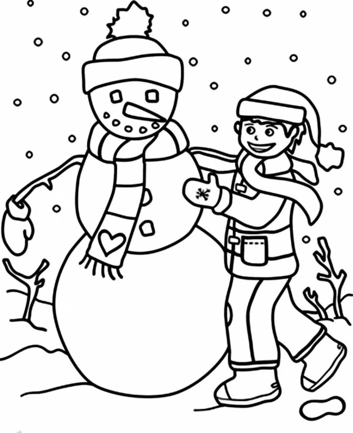Serene winter coloring book for boys