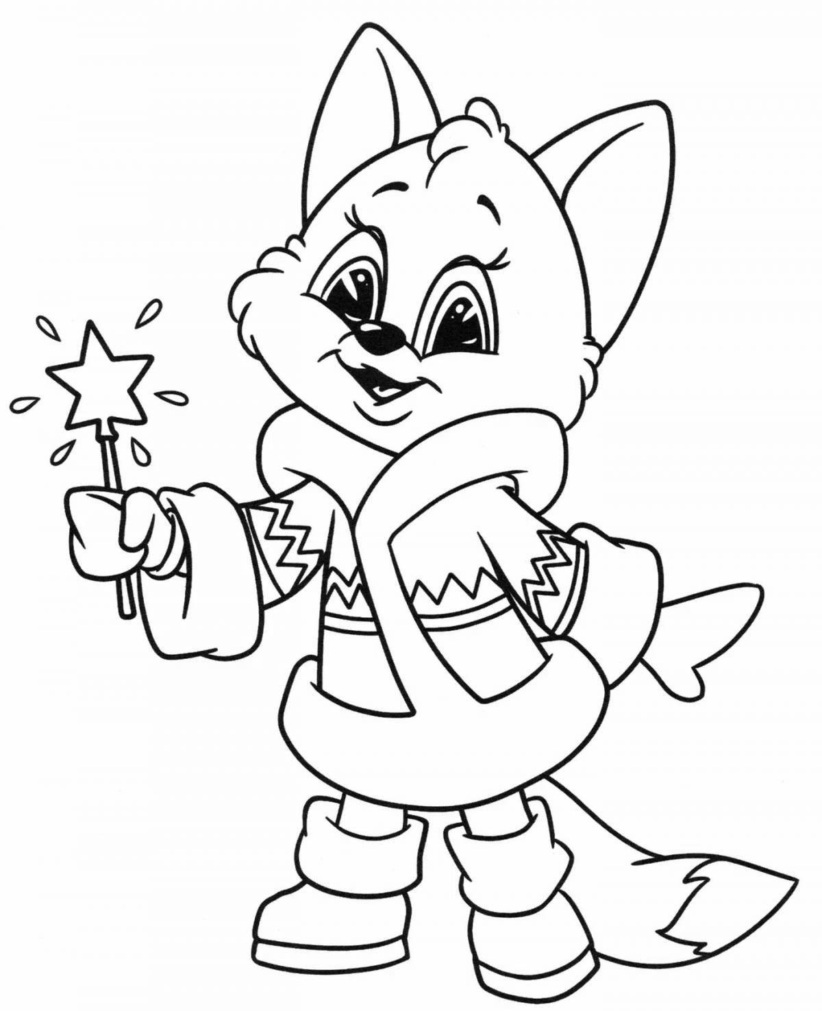 Happy coloring page fox for girls