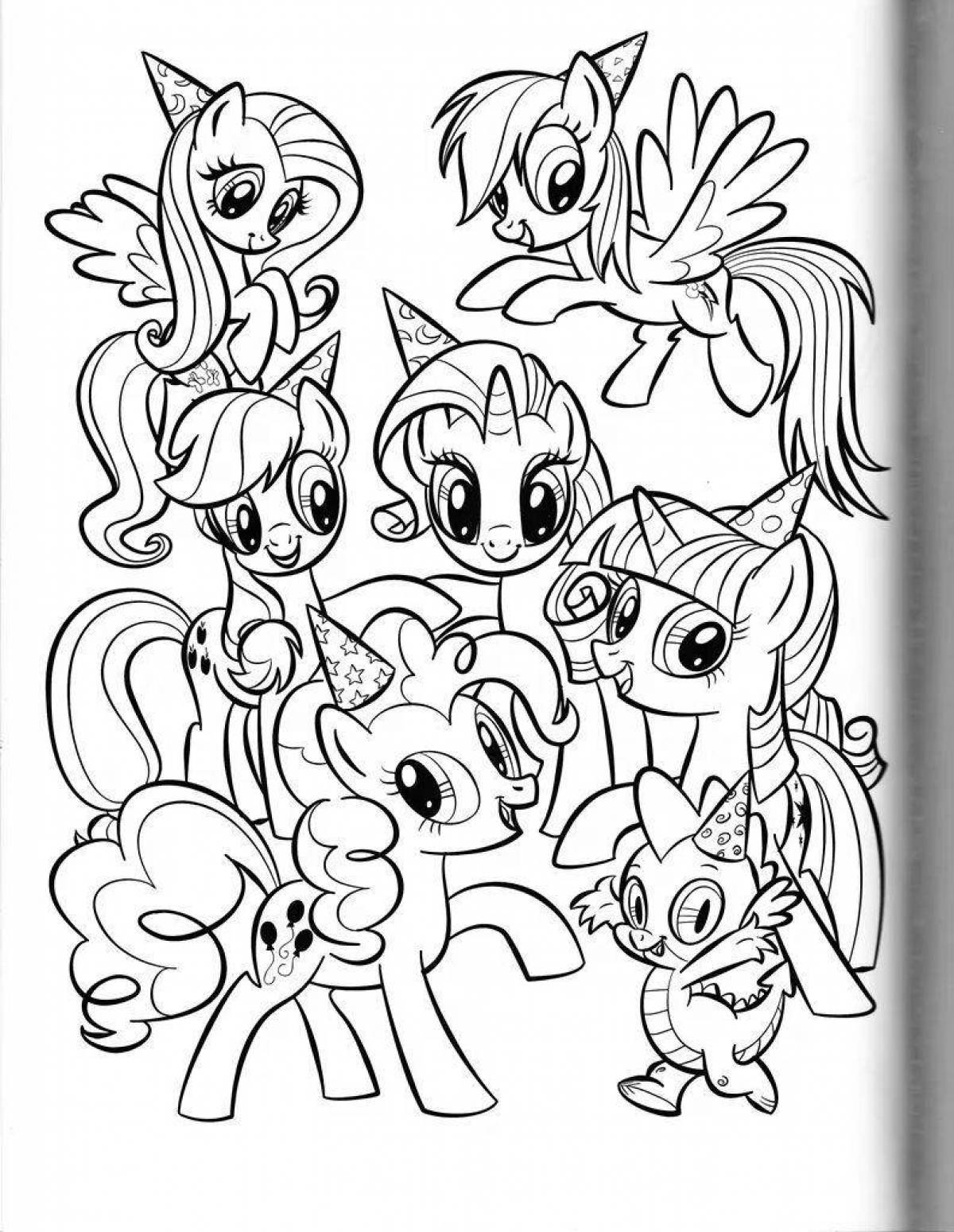 Sparkle coloring all ponies together