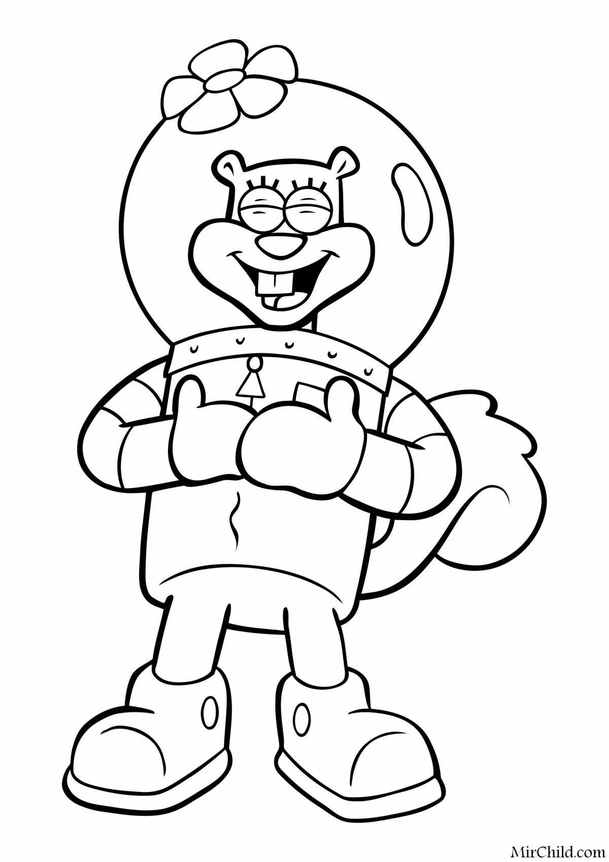 Sandy spongebob coloring page filled with color