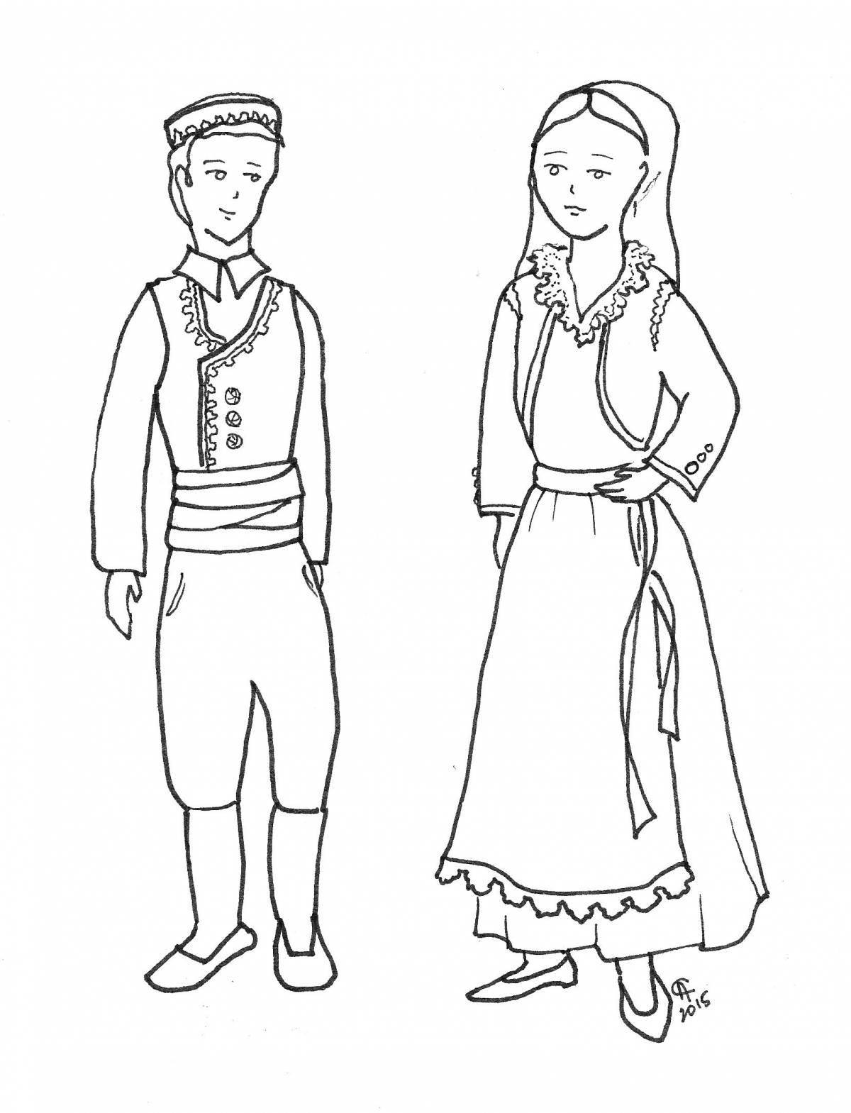 Coloring page intricate Belarusian national costume