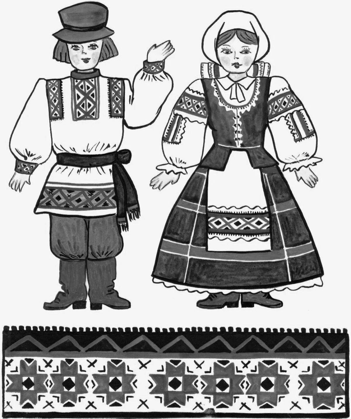 Coloring page inviting belarusian national costume