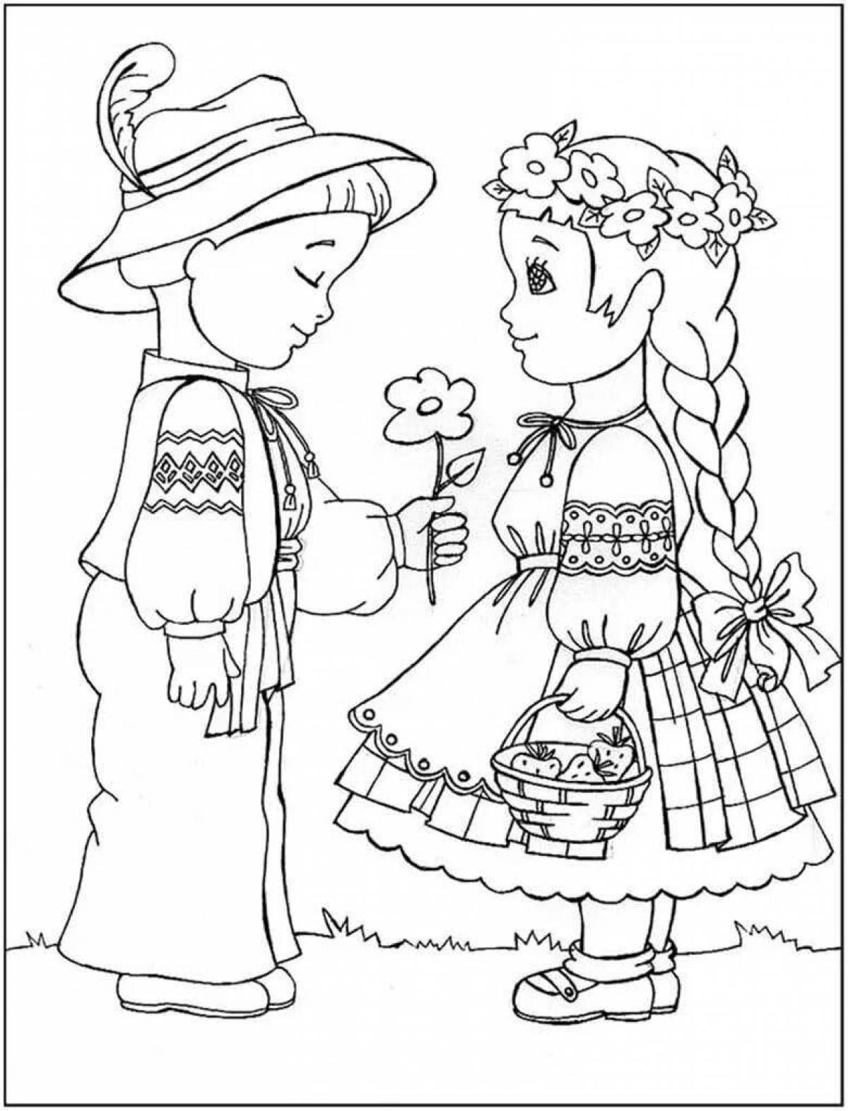 Coloring page dazzling Belarusian national costume