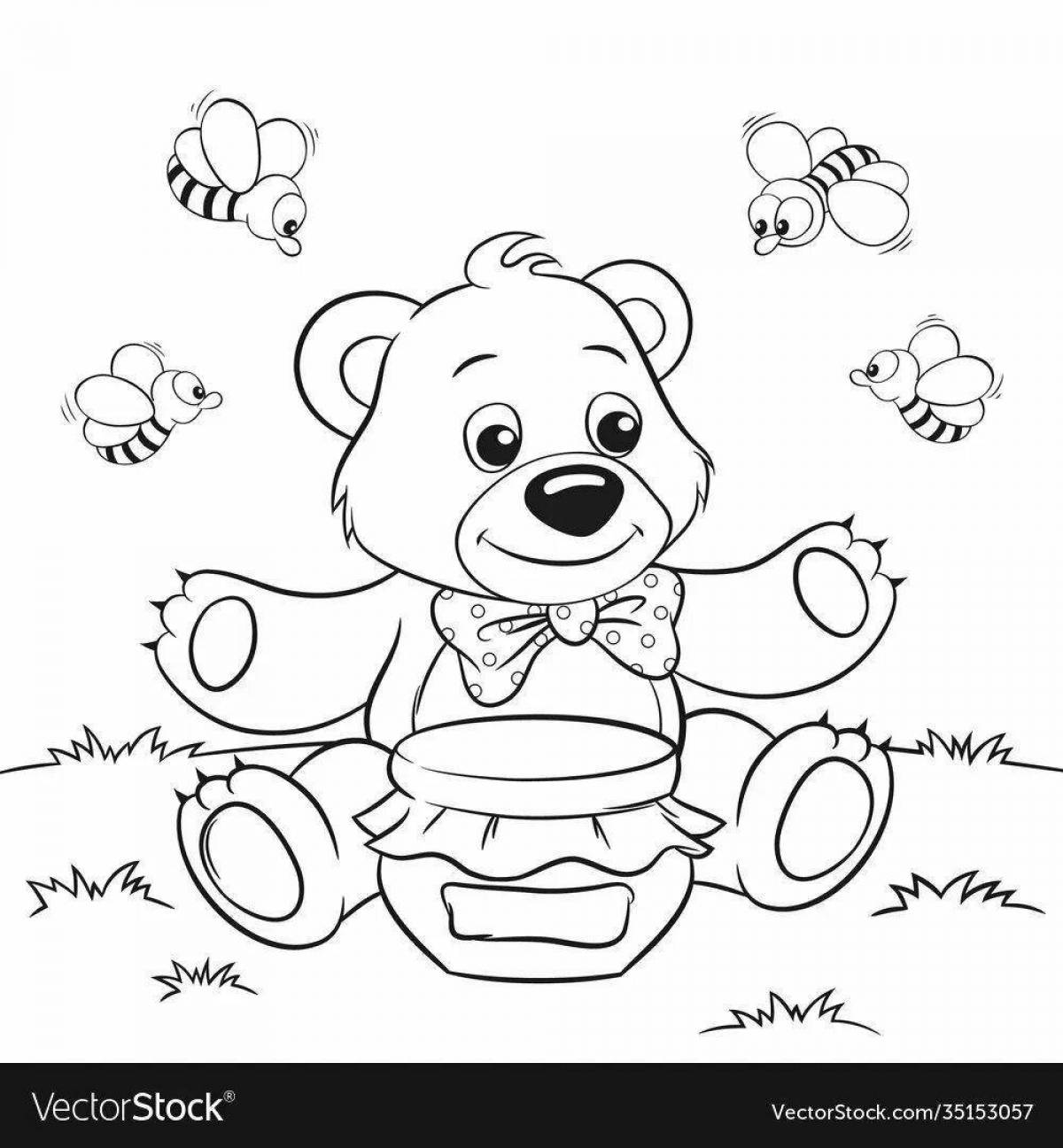 Adorable bear with honey coloring book