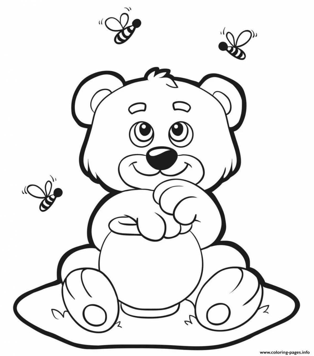 Радостный медведь с медом раскраска
