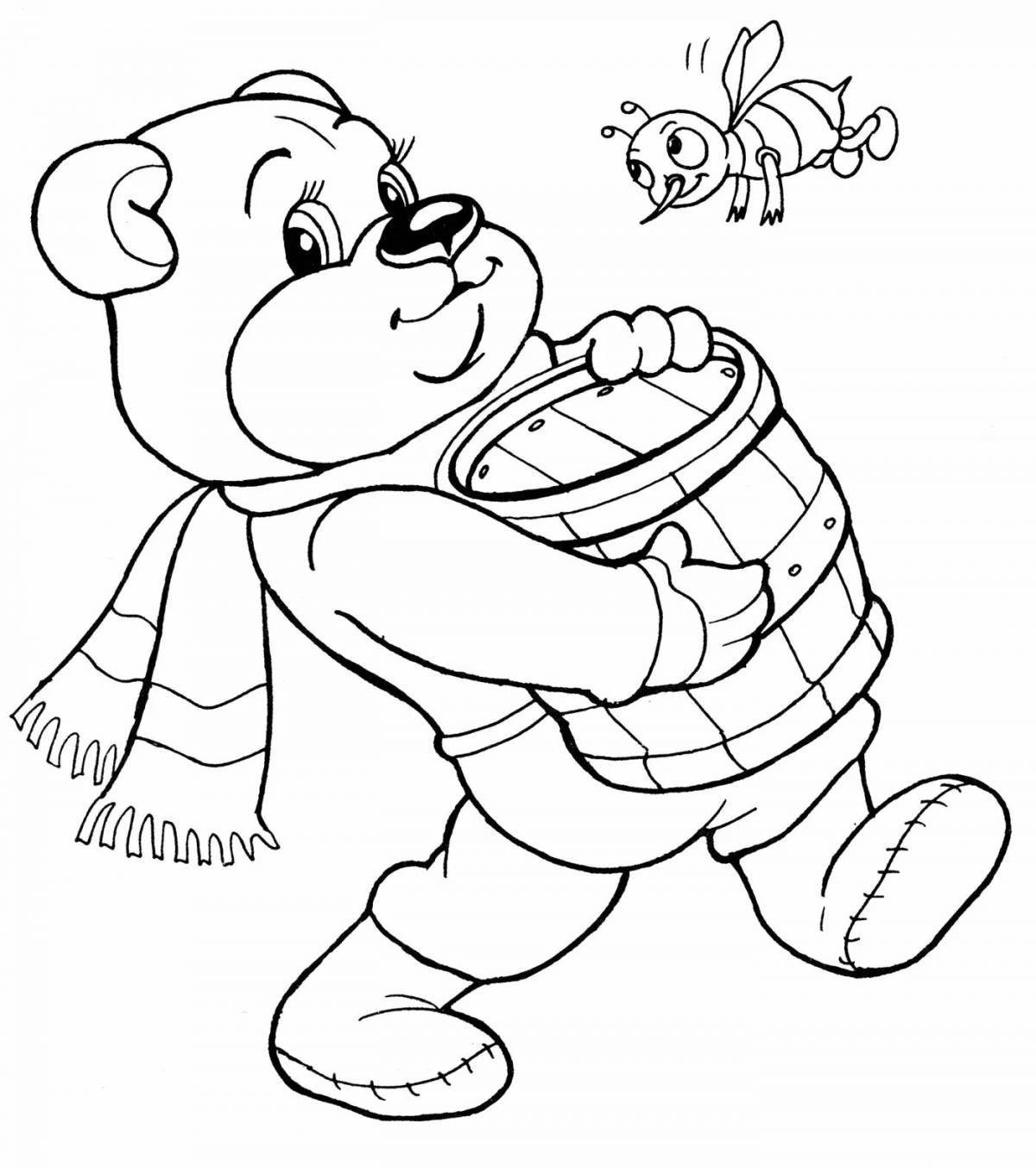 Colorful bear with honey coloring book