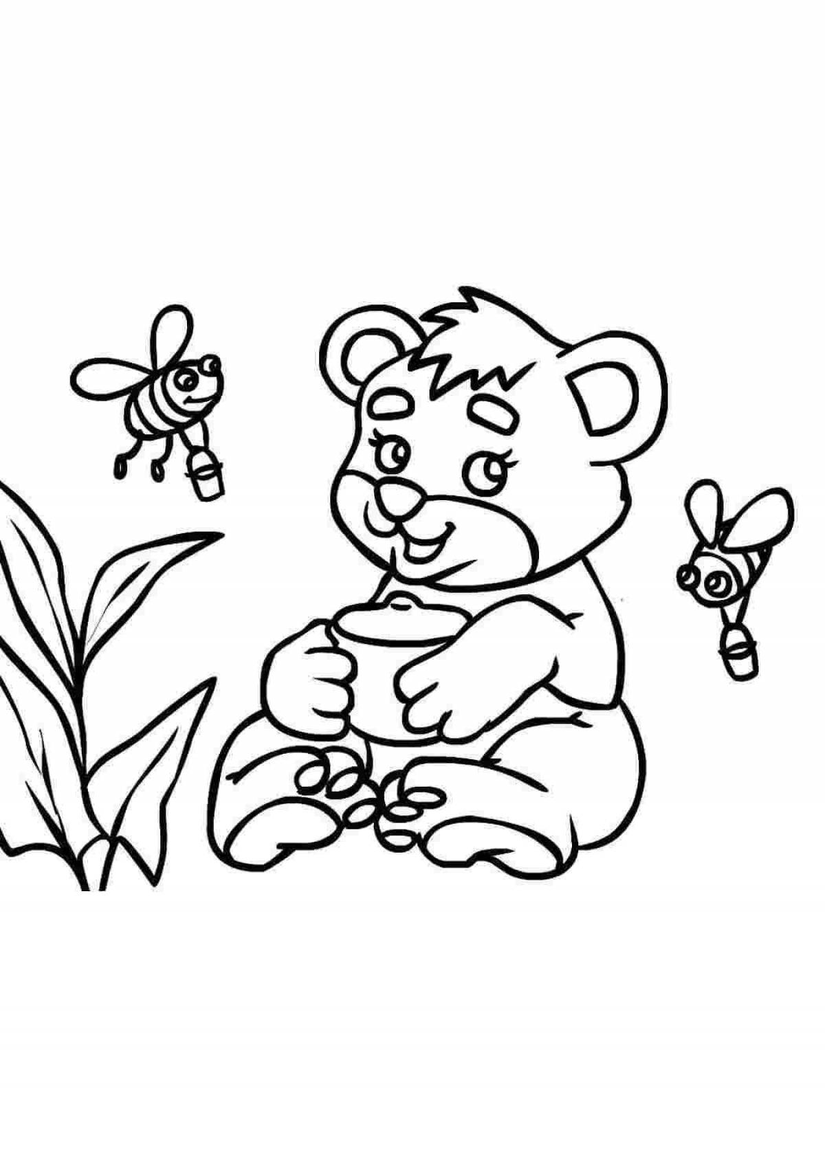 Веселый мишка с медом раскраска