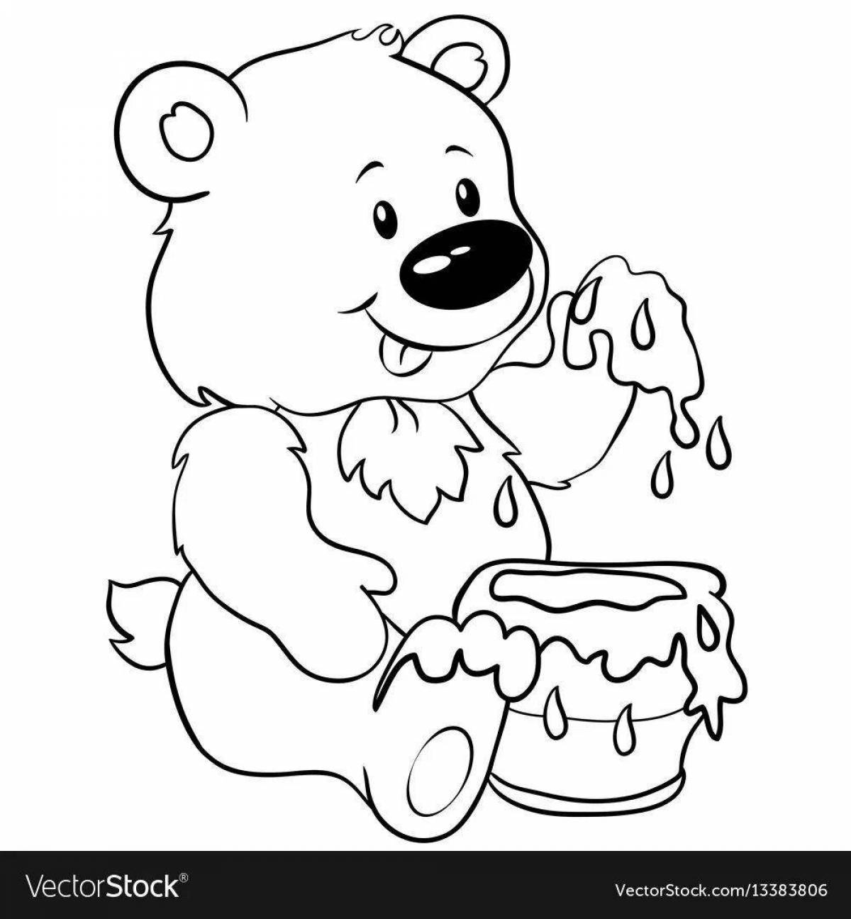 Coloring adorable bear with honey