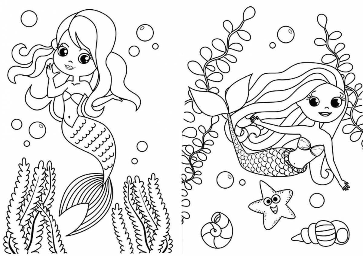 Charming mermaid coloring by numbers
