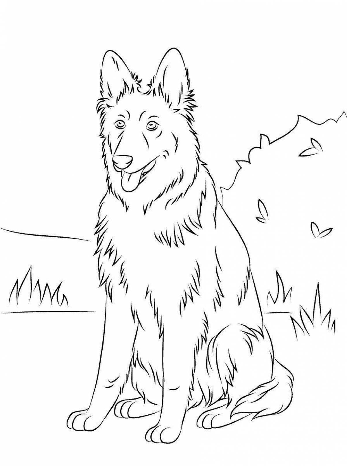 Coloring book cheerful German Shepherd puppy