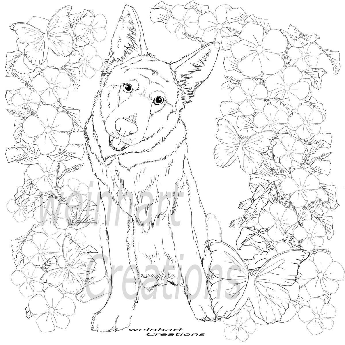 Coloring page calm German Shepherd puppy